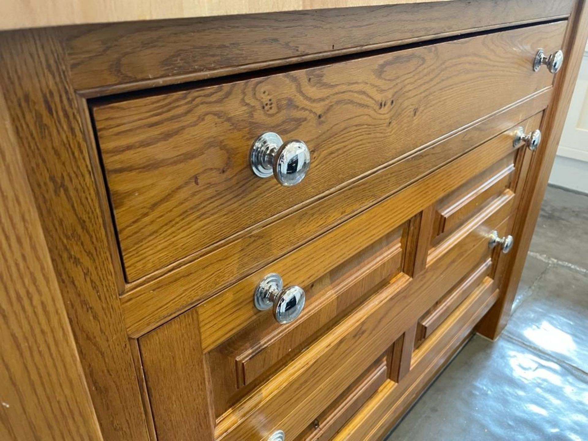 1 x Rustic Solid Wood French Country Kitchen Island With Drawers, Wine Racking + Chopping Block Top - Image 6 of 14