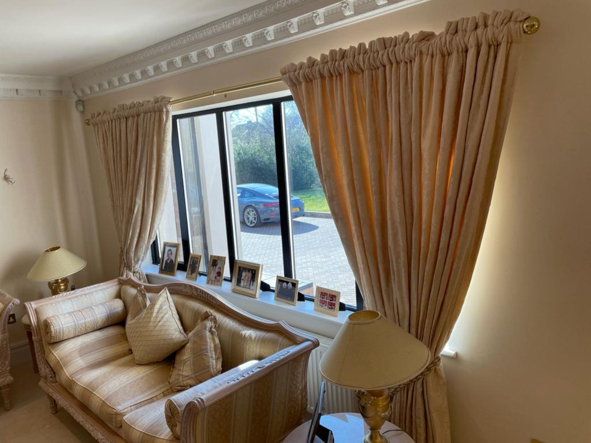 1 x Pair of Fabric Curtains With Blackout Liner and Brass Curtain Rail - Height 220 x Pole Length