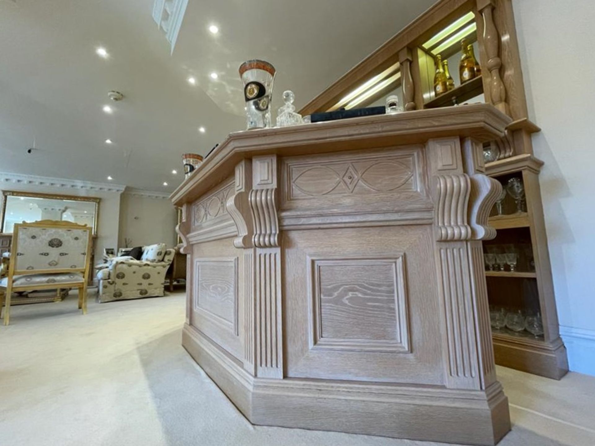 1 x Bespoke Solid Beech Home Bar With Backbar - Beautifully Crafted With Panelling and Curved - Image 5 of 25