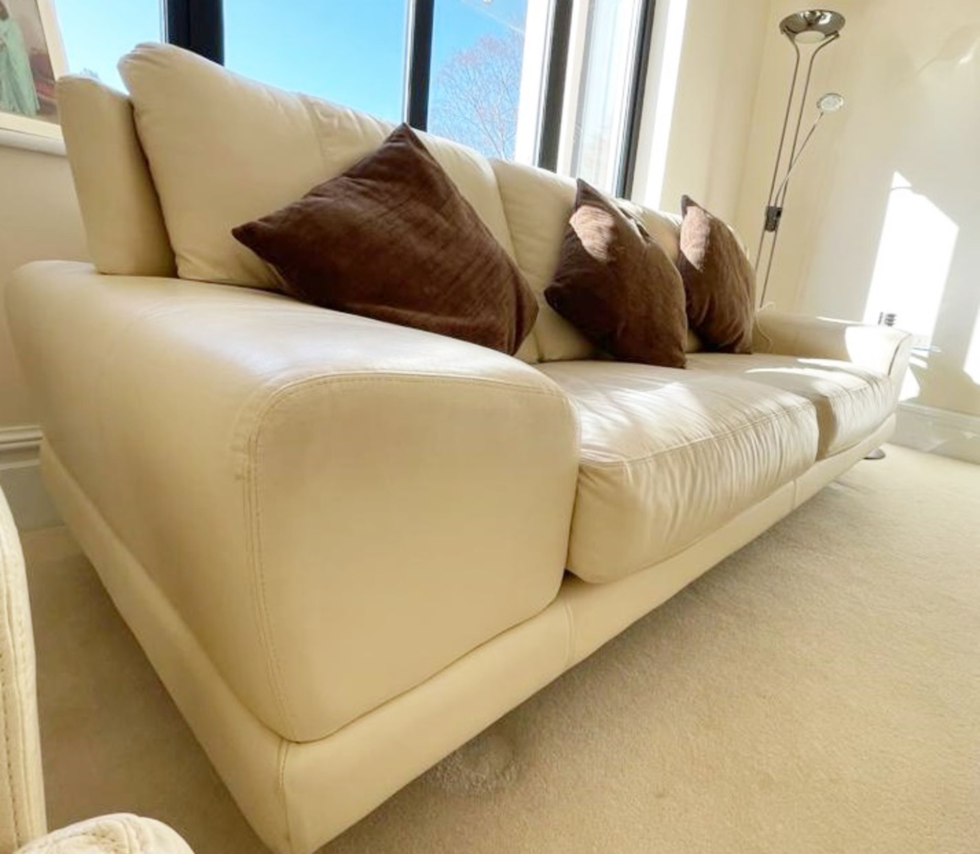 2 x Genuine Cream Leather Contemporary Sofas With Large Armpads and Curved Backs - NO VAT ON THE - Image 14 of 23