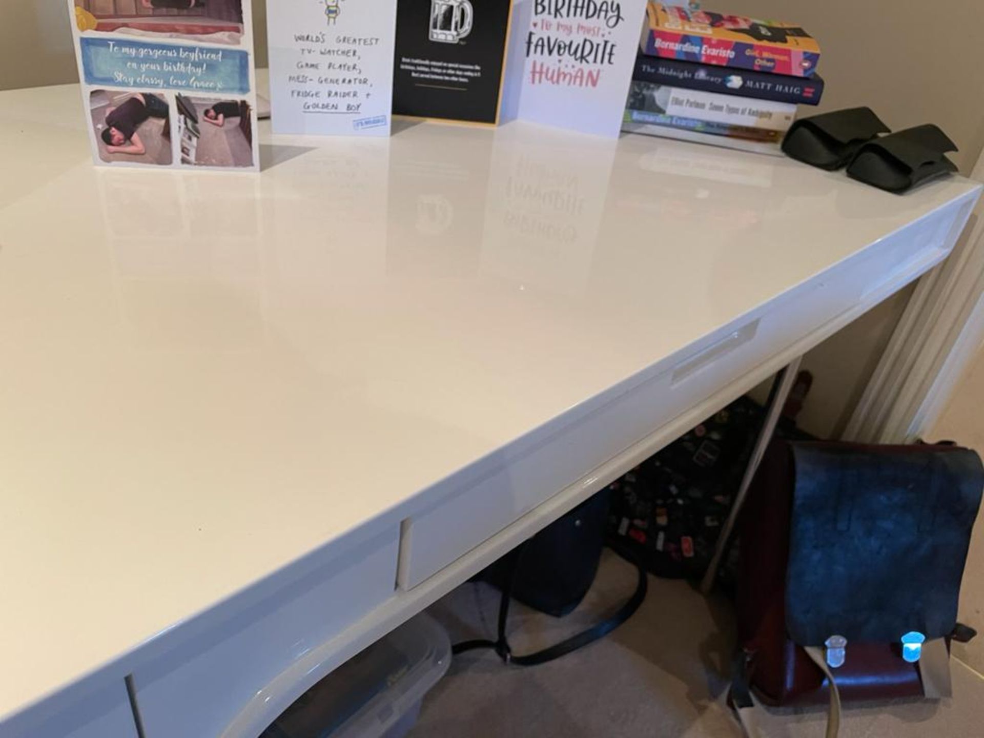 1 x Contemporary Home Office Desk in White Gloss With Chrome Legs and Three Drawers - Size: H70 x - Image 10 of 10