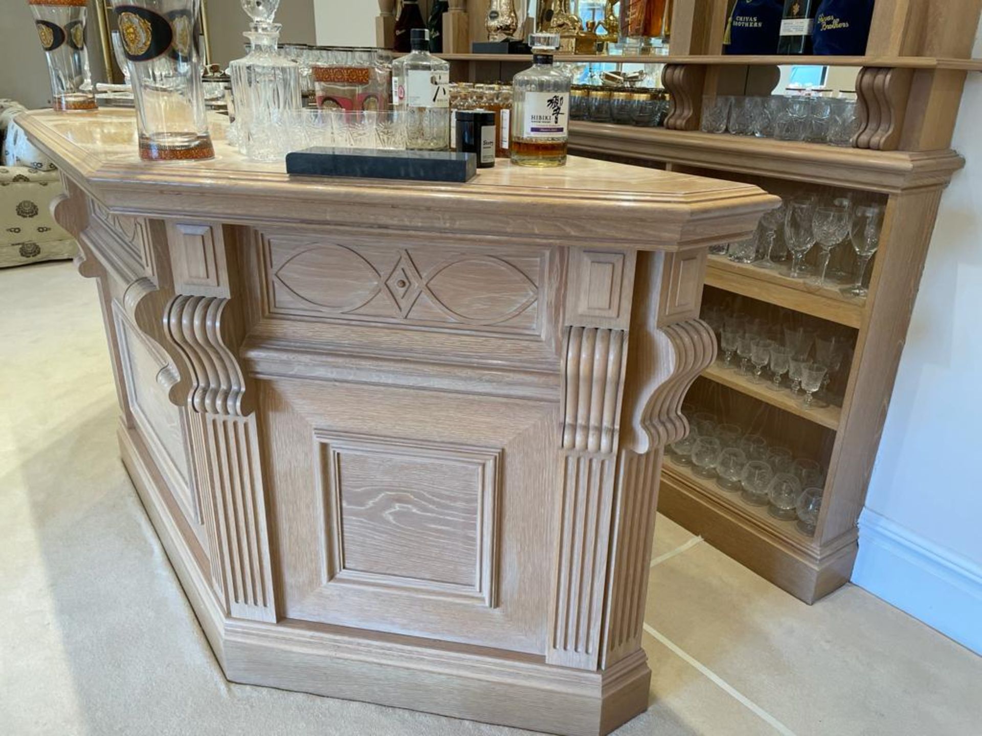 1 x Bespoke Solid Beech Home Bar With Backbar - Beautifully Crafted With Panelling and Curved - Image 14 of 25
