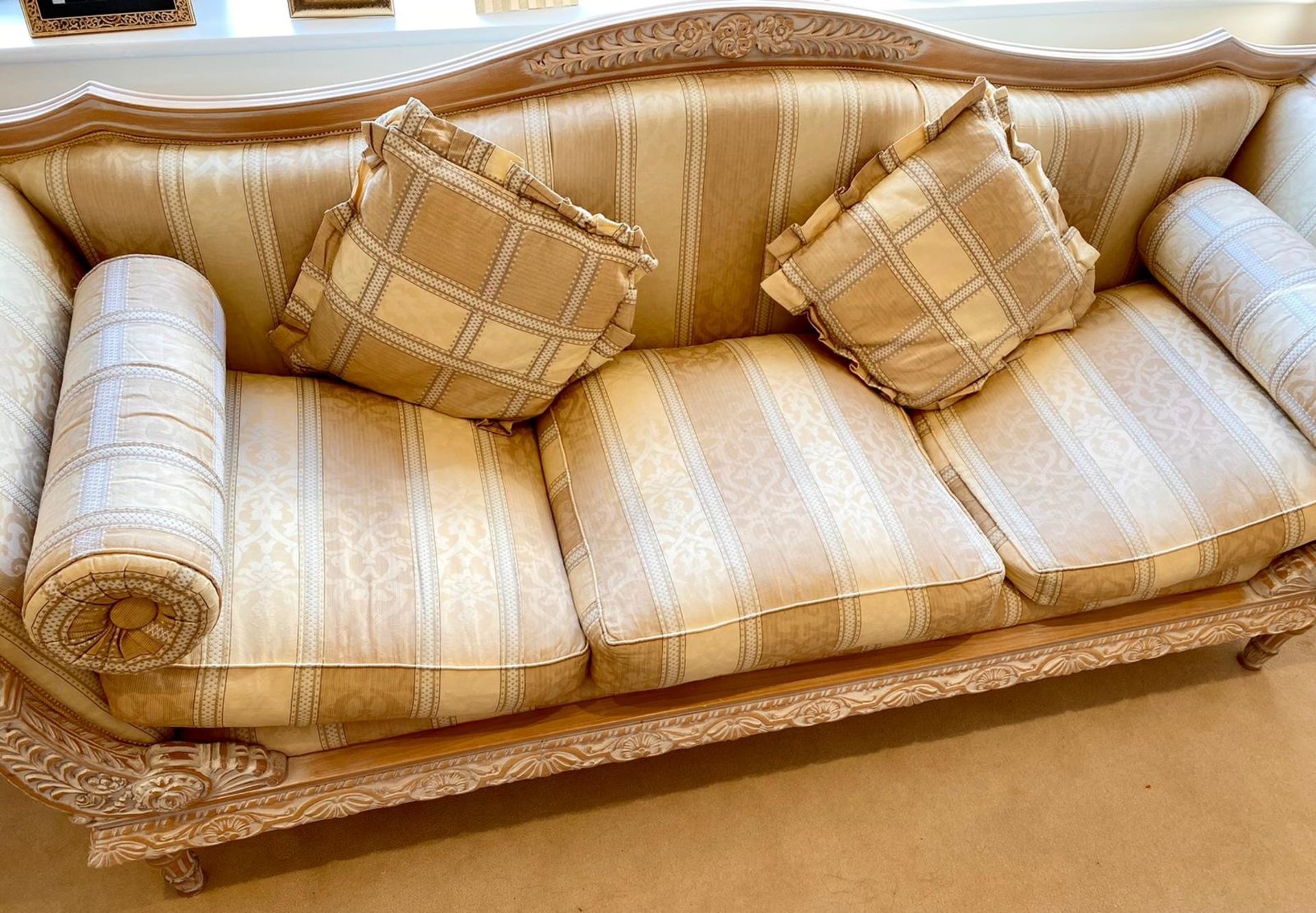1 x French 19th Century Provincial Style Three Piece Sofa and Chair Set With Beautifully Carved Wood - Image 3 of 41