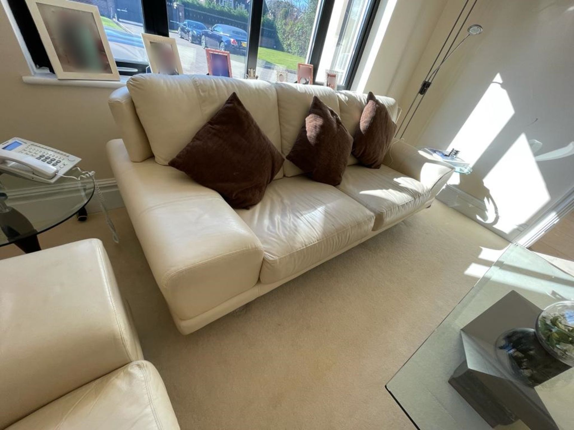 2 x Genuine Cream Leather Contemporary Sofas With Large Armpads and Curved Backs - NO VAT ON THE - Image 3 of 23