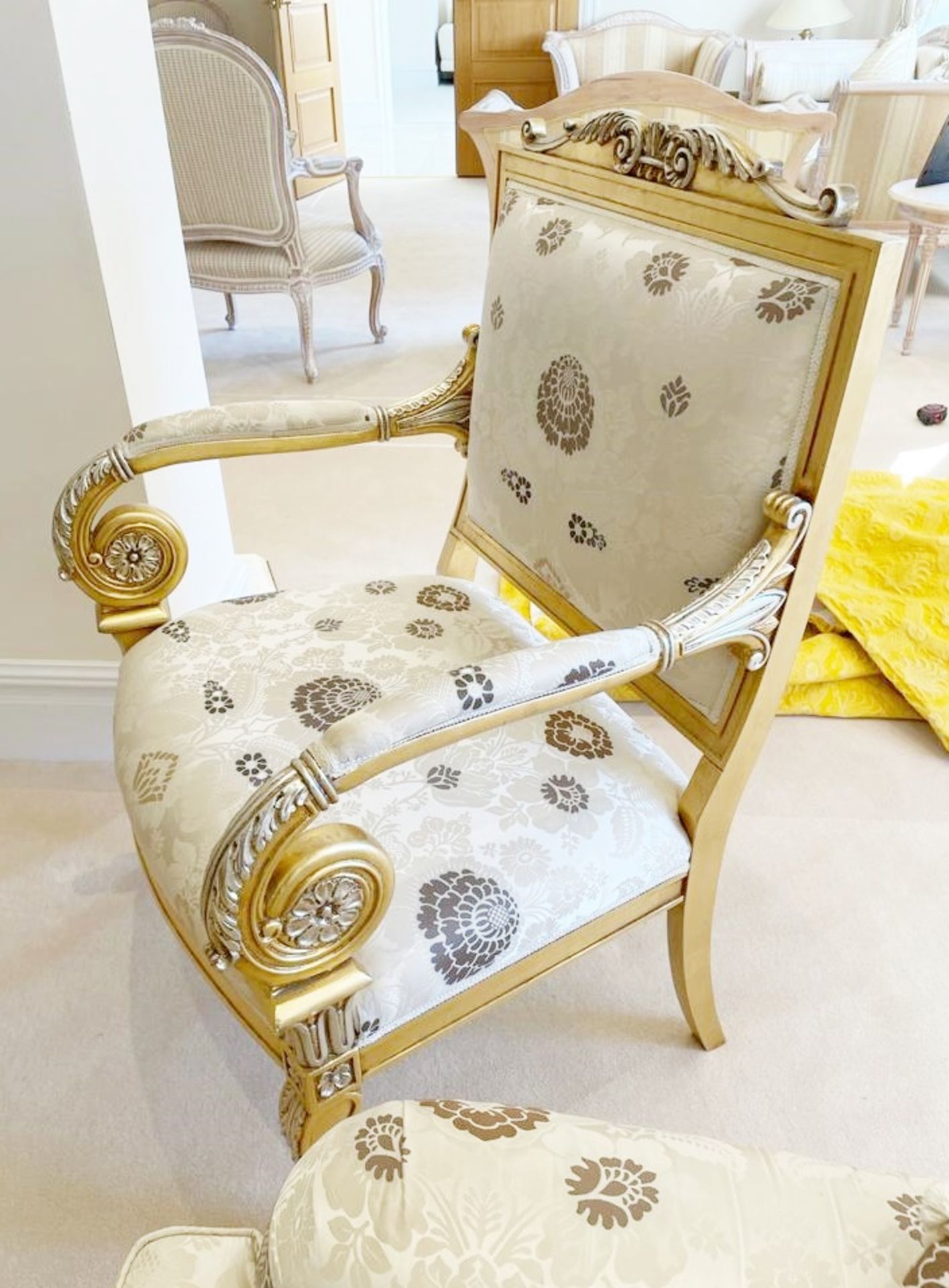 Pair of Scroll Arm Side Chair With Beautiful Carving and Bespoke Upholstery - Size: H105/46 x W75  x - Image 19 of 25
