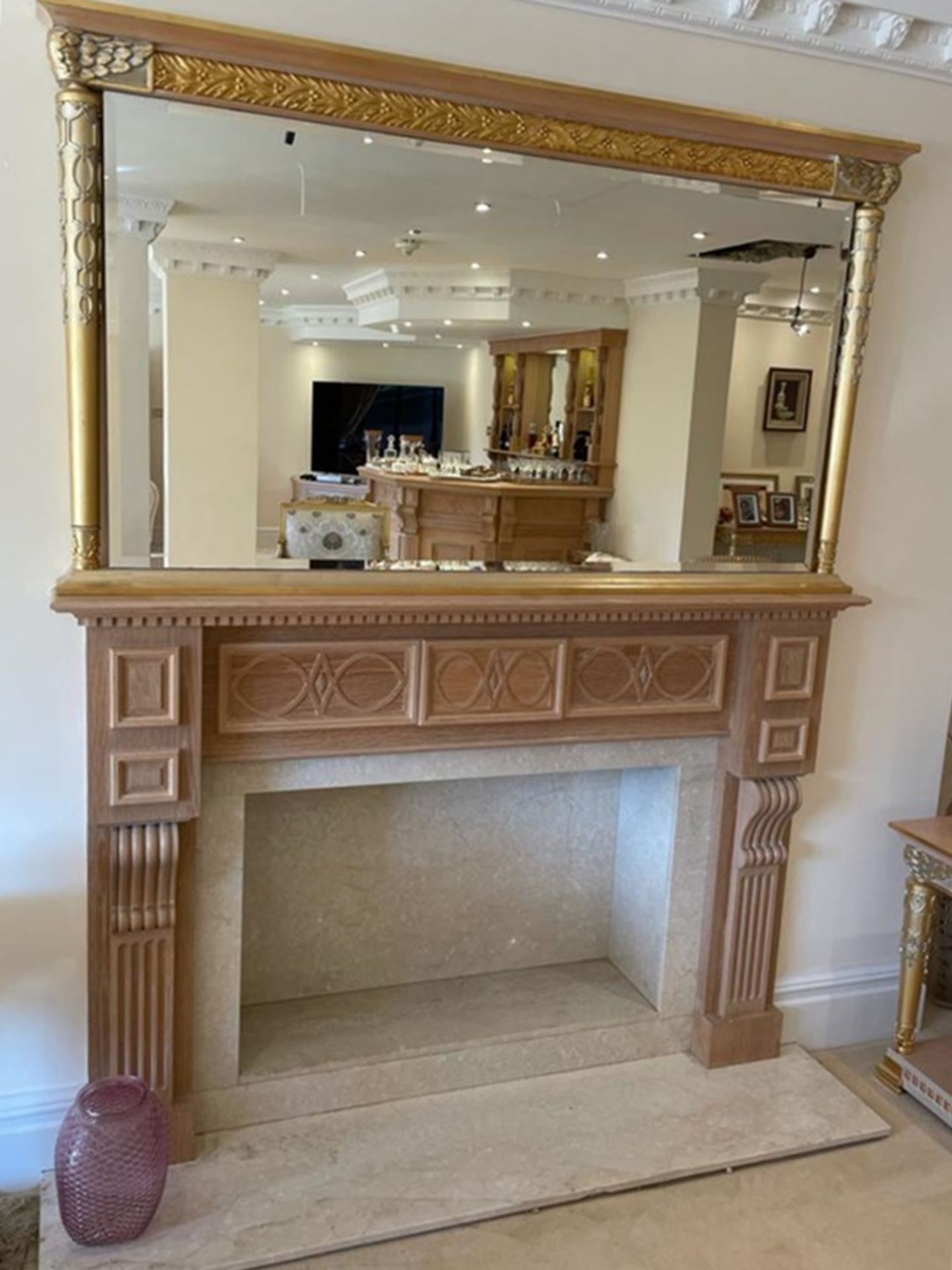 1 x Wooden Fire Surround With Marble Fire Place and Hearth - Size H118 x W174 x D14 cms With 180 x - Image 20 of 21