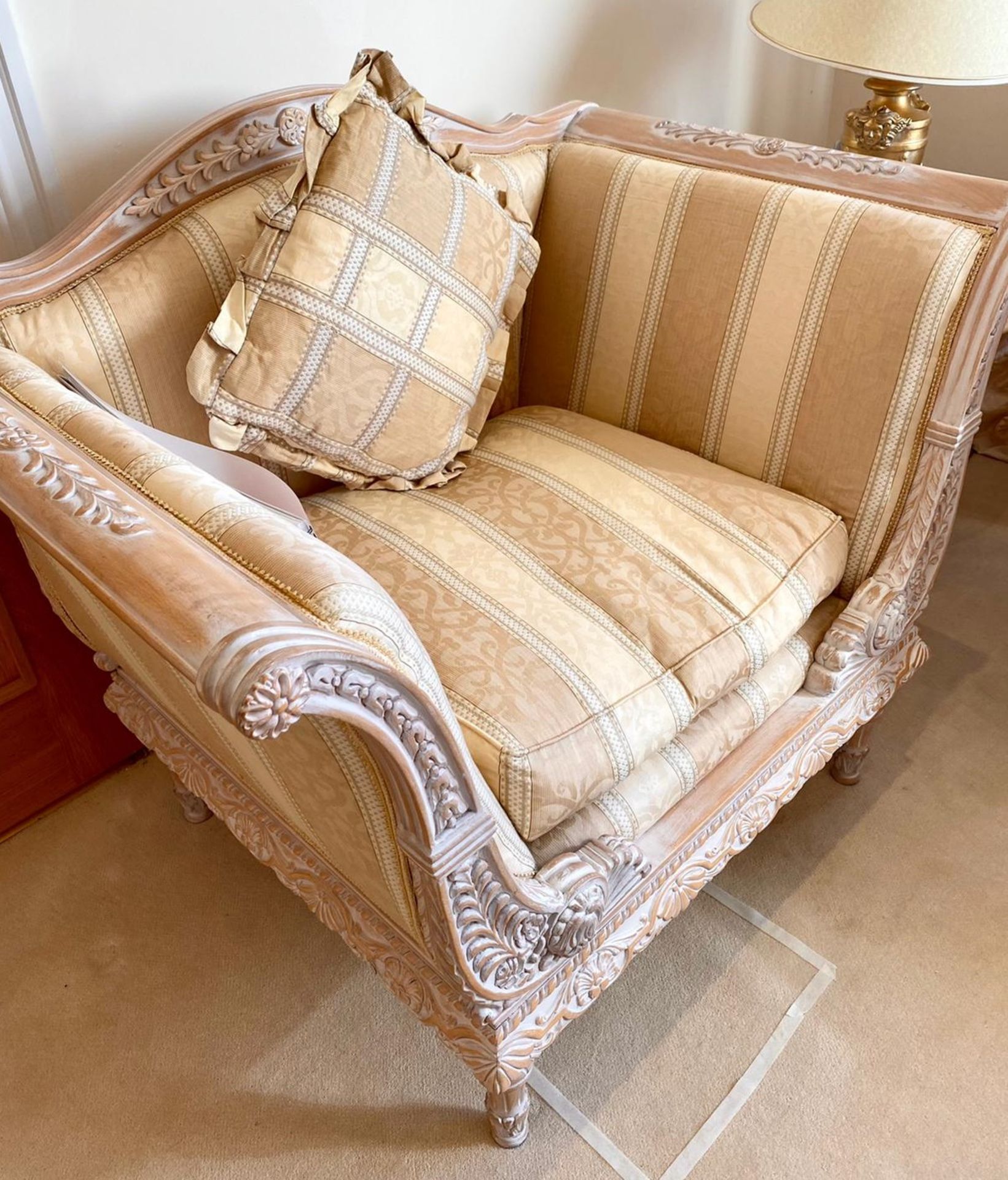 1 x French 19th Century Provincial Style Three Piece Sofa and Chair Set With Beautifully Carved Wood - Image 6 of 41