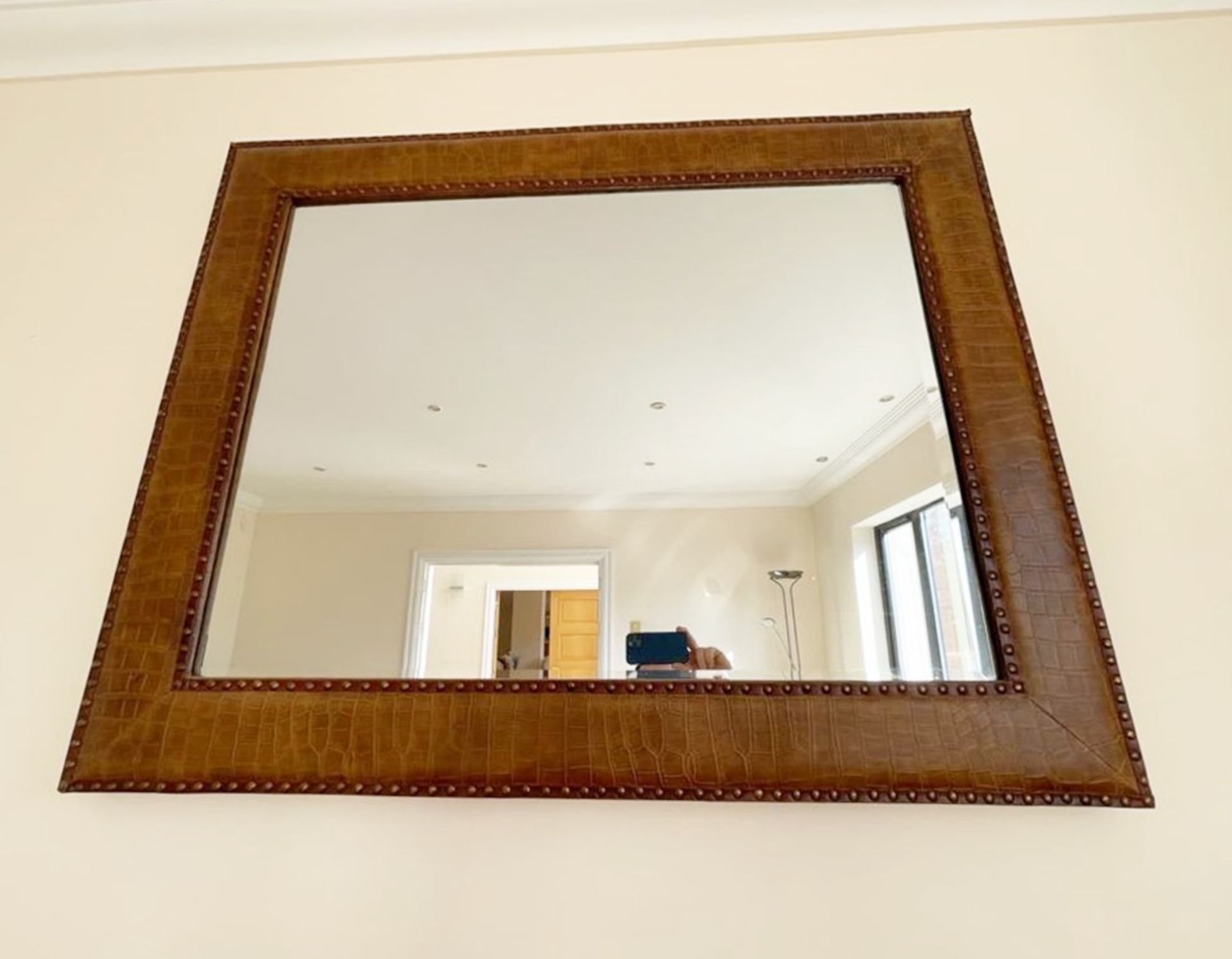 1 x Large Wall Mirror With Studded Crocodile Skin Effect Leather  Upholstery Bevelled Edge Glass - Image 4 of 5