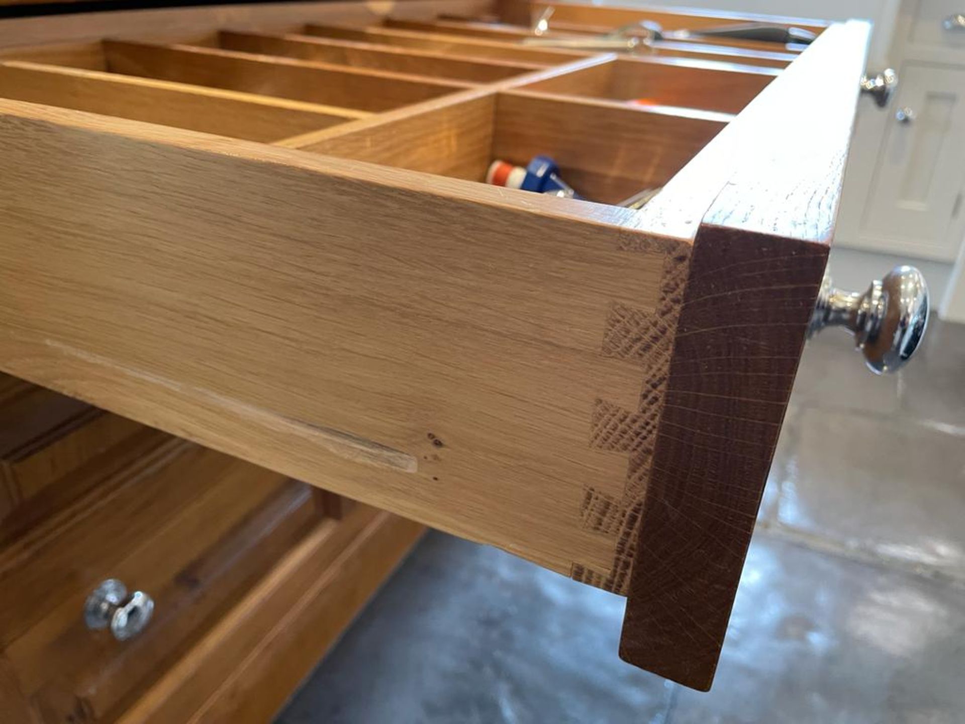 1 x Rustic Solid Wood French Country Kitchen Island With Drawers, Wine Racking + Chopping Block Top - Image 5 of 14