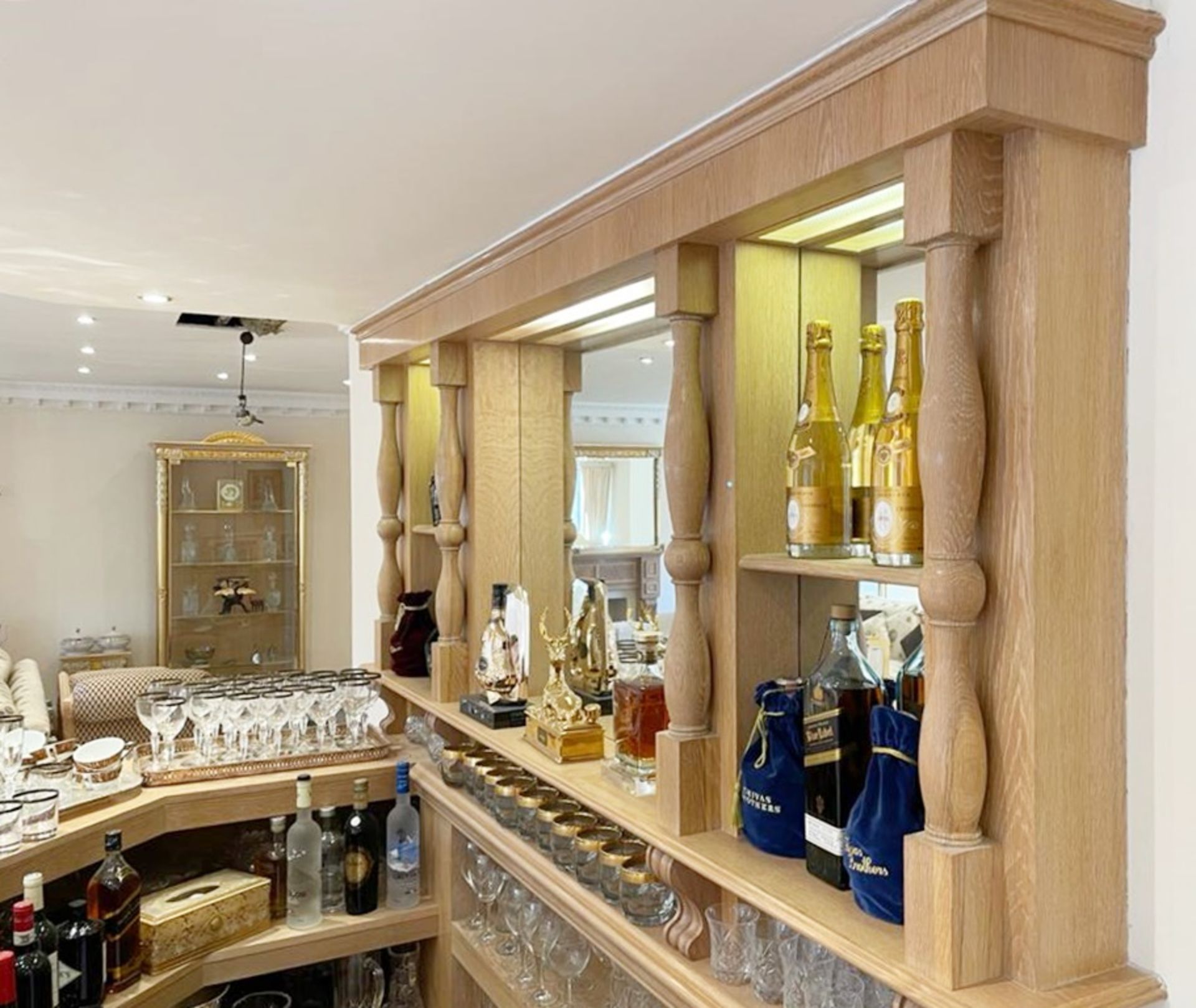 1 x Bespoke Solid Beech Home Bar With Backbar - Beautifully Crafted With Panelling and Curved - Image 13 of 25