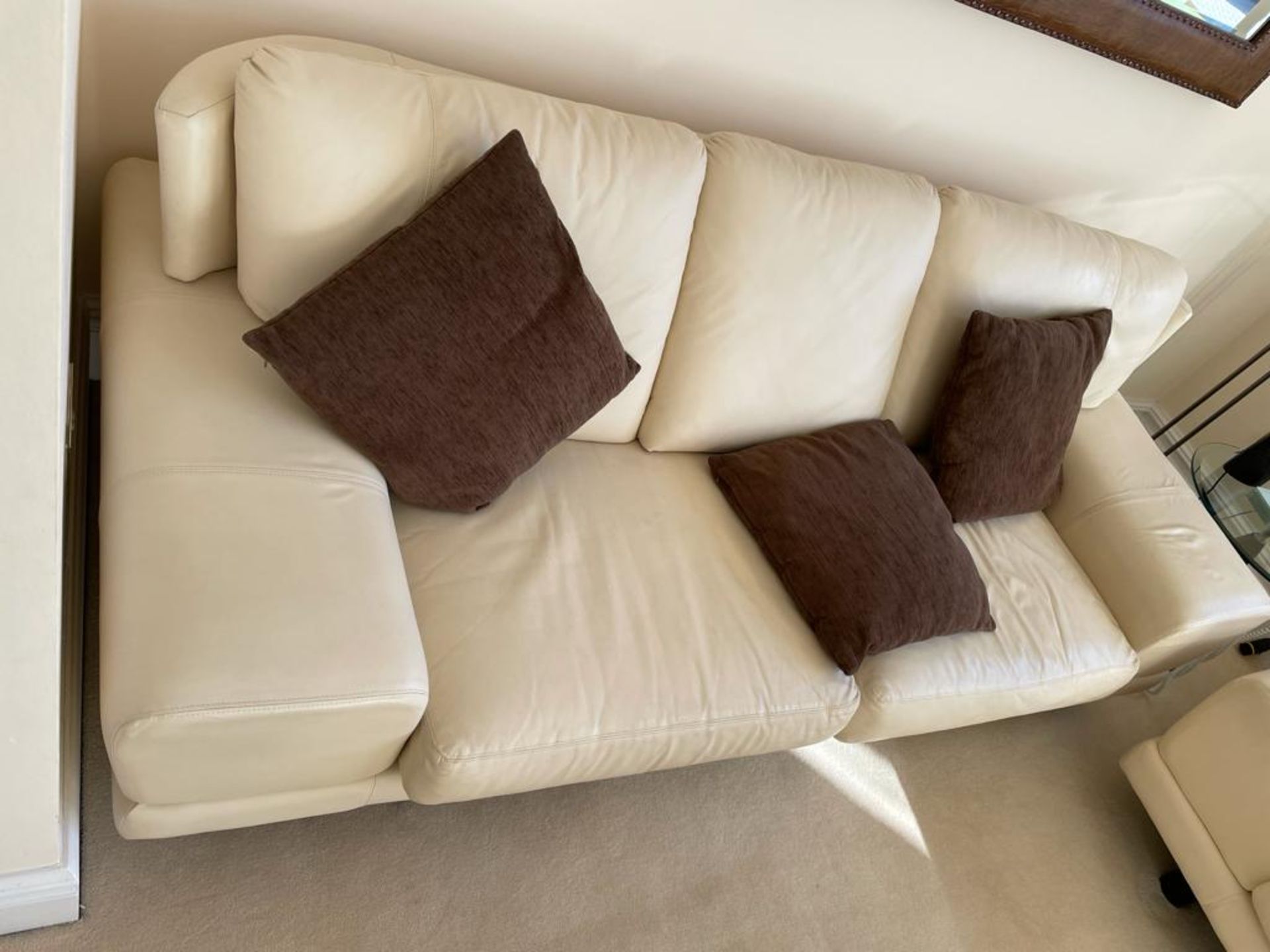 2 x Genuine Cream Leather Contemporary Sofas With Large Armpads and Curved Backs - NO VAT ON THE - Image 19 of 23