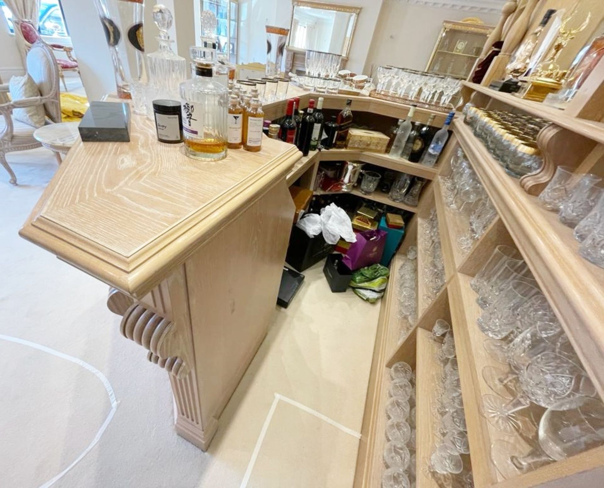 1 x Bespoke Solid Beech Home Bar With Backbar - Beautifully Crafted With Panelling and Curved - Image 6 of 25