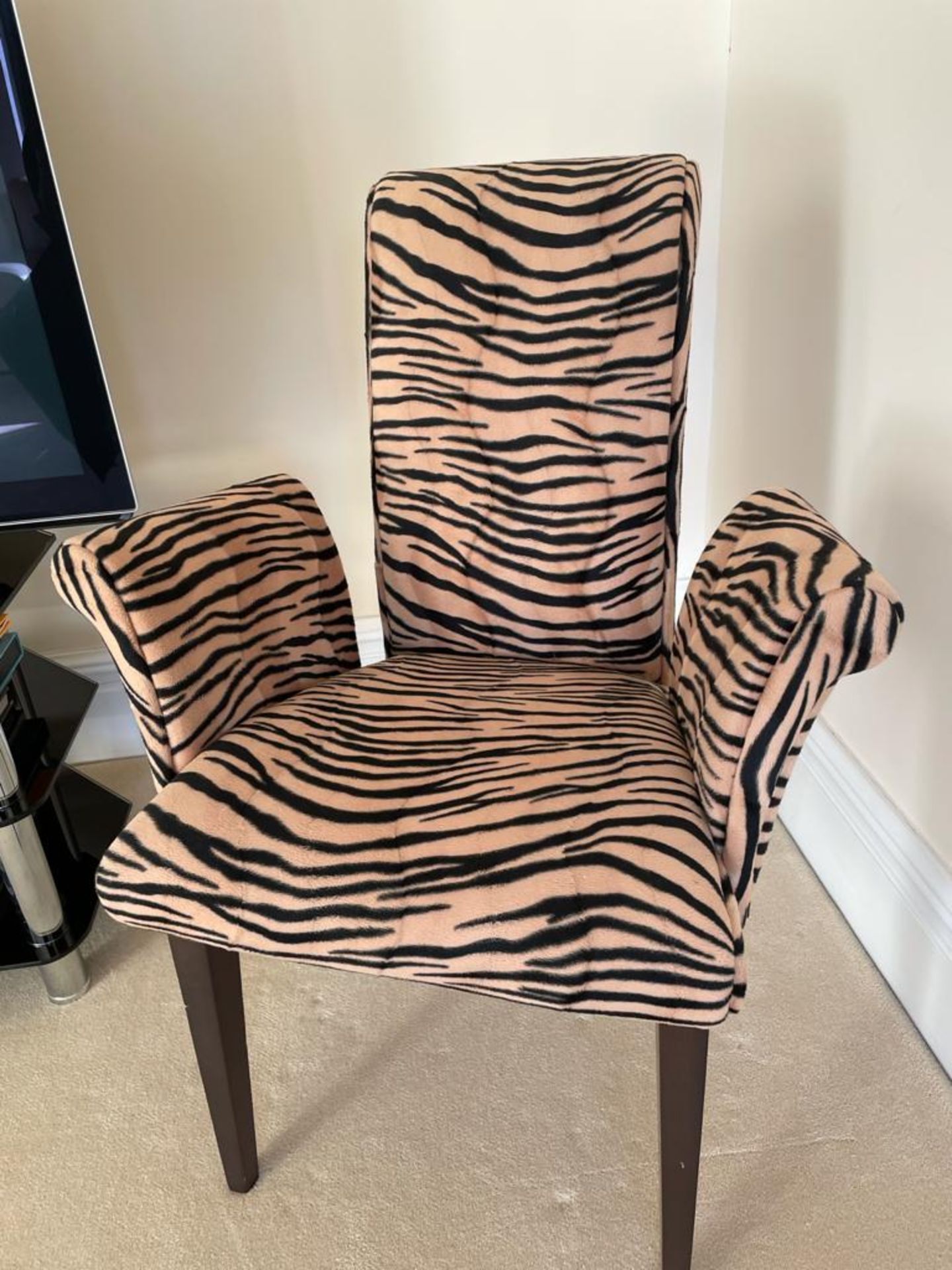 Pair of Cattelan Italia Side Chairs With Scroll Back and Arms Upholstered in a High Quality Tiger - Image 11 of 14