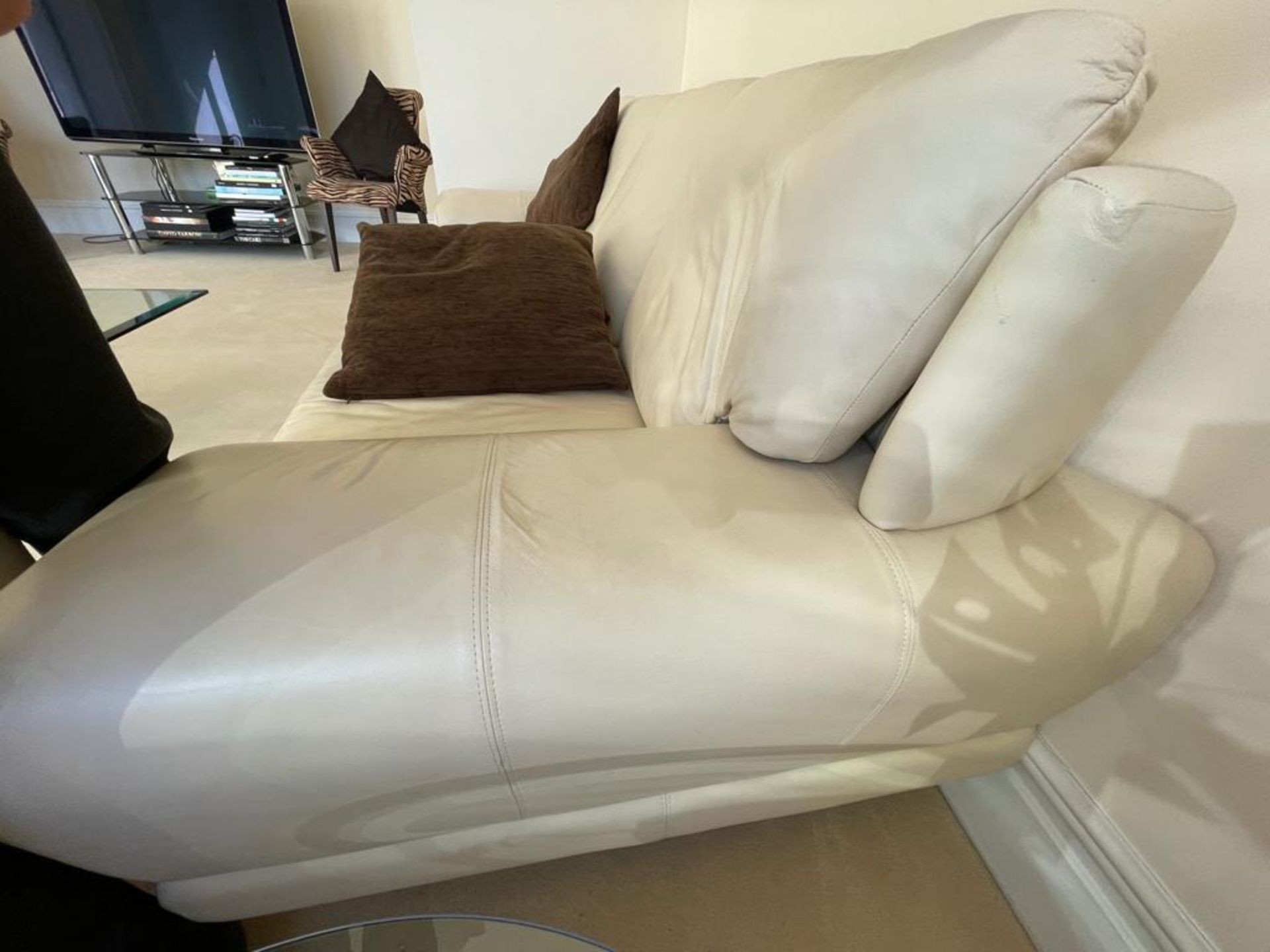 2 x Genuine Cream Leather Contemporary Sofas With Large Armpads and Curved Backs - NO VAT ON THE - Image 11 of 23