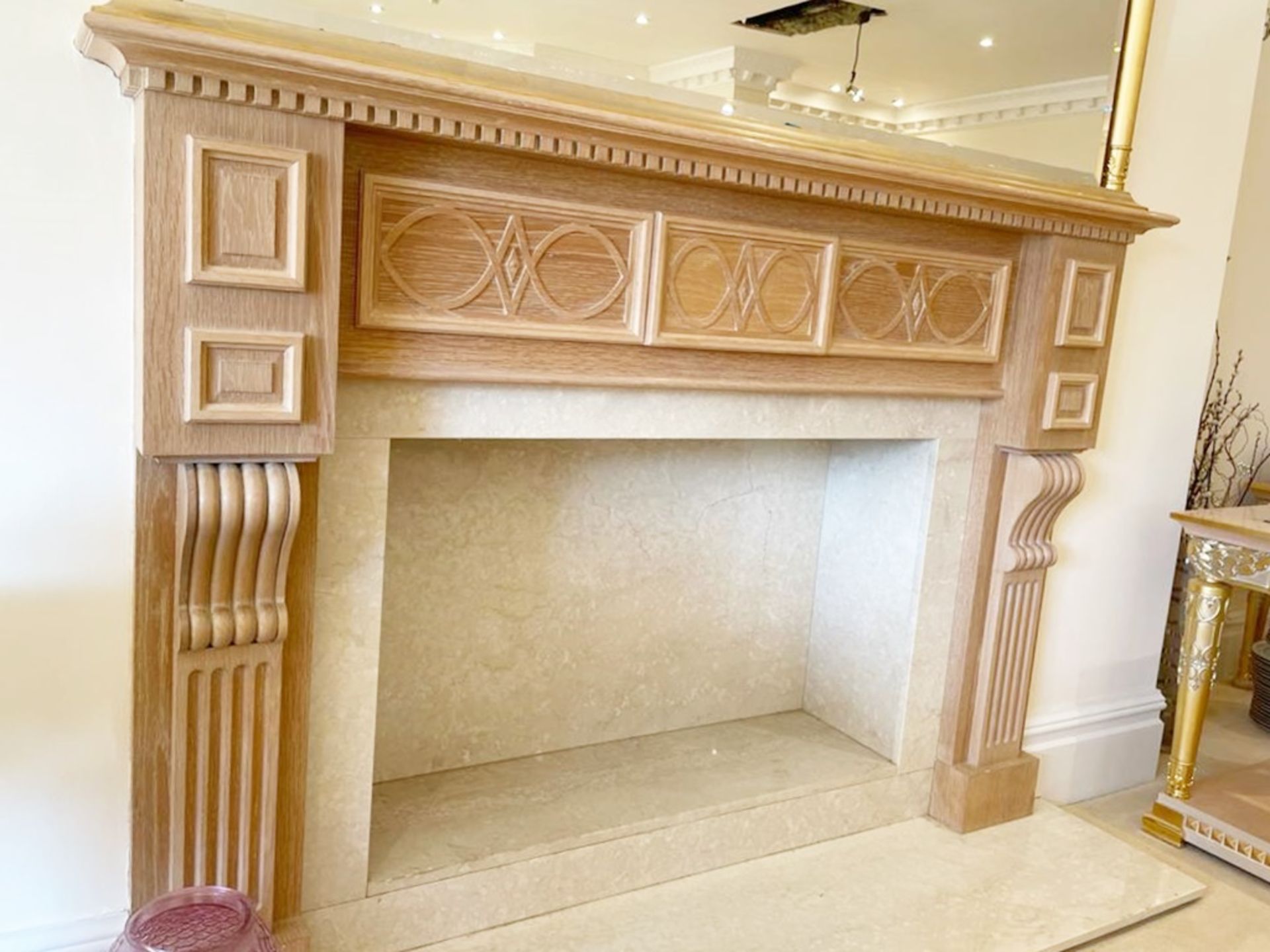 1 x Wooden Fire Surround With Marble Fire Place and Hearth - Size H118 x W174 x D14 cms With 180 x