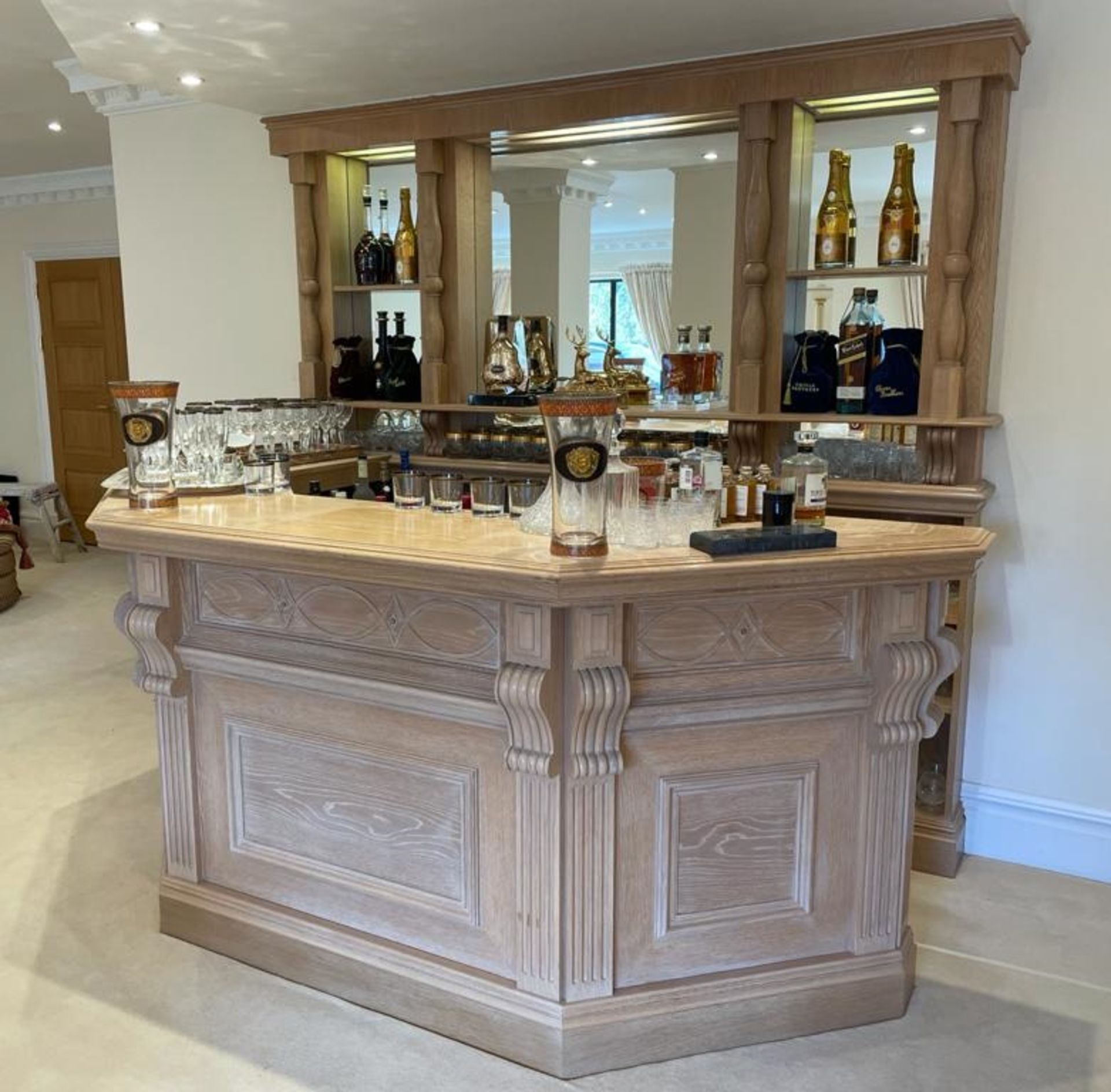 1 x Bespoke Solid Beech Home Bar With Backbar - Beautifully Crafted With Panelling and Curved