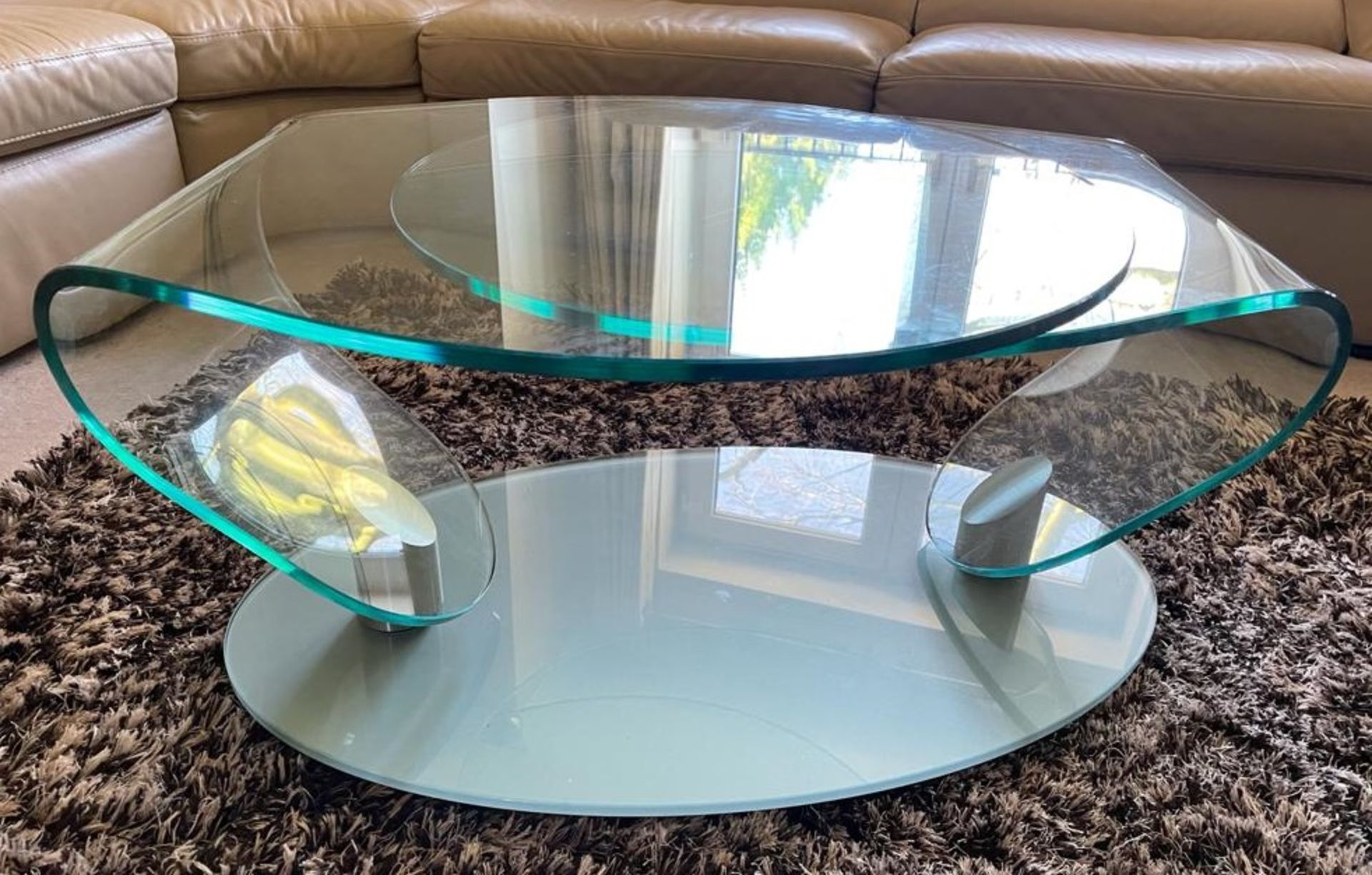 1 x Contemporary Extending Coffee Table With Two Glass Swivel Bases and Smoked Glass Base - Size: - Image 5 of 5