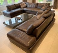 1 x Brown Leather Corner Sofa - NO VAT ON THE HAMMER - Preowned - CL640 - Location: Alderley Edge