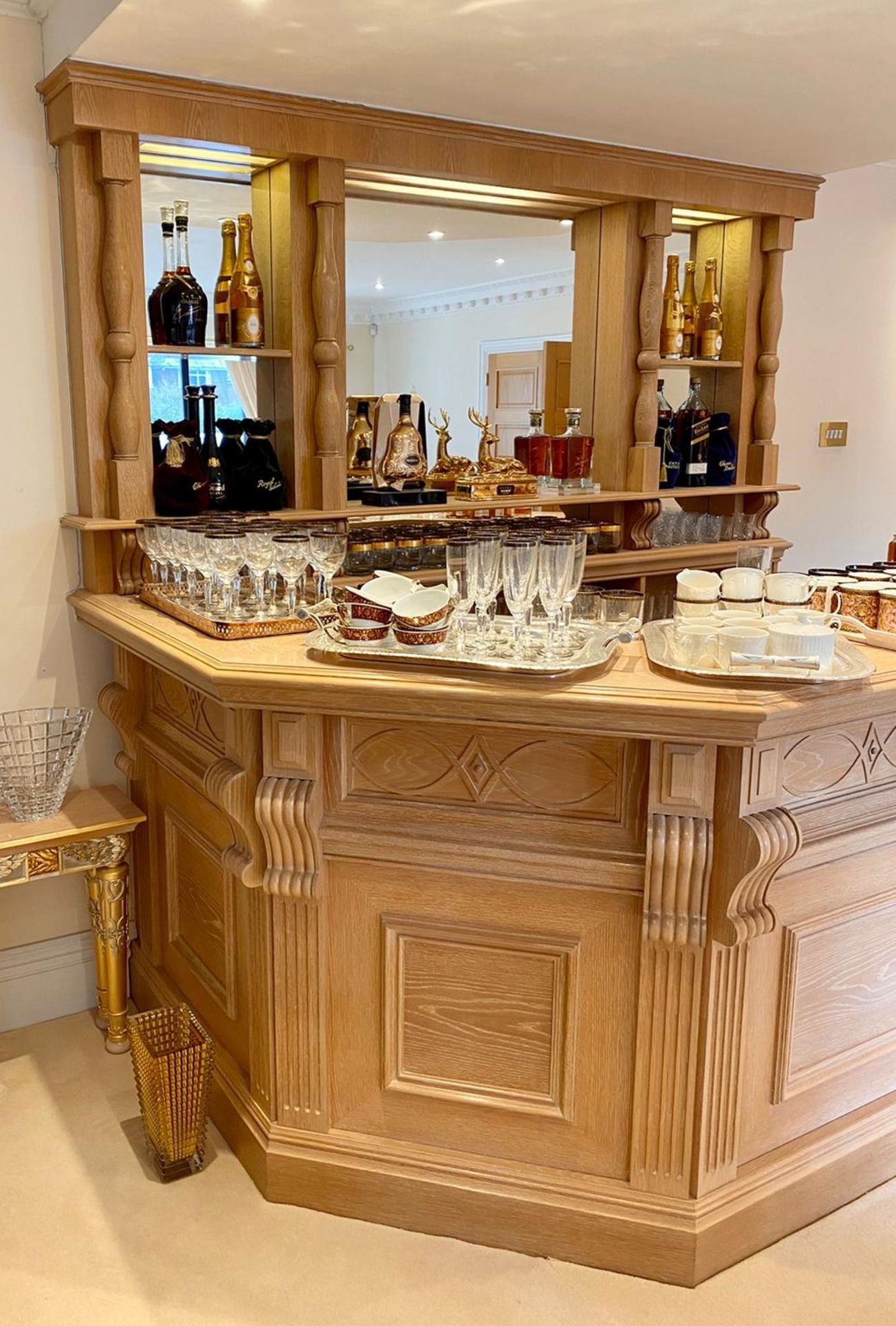 1 x Bespoke Solid Beech Home Bar With Backbar - Beautifully Crafted With Panelling and Curved - Image 4 of 25