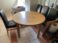 1 x Round Oak Dining Table With Four High Back Brown Leather Dining Chairs - Made in Italy - Size