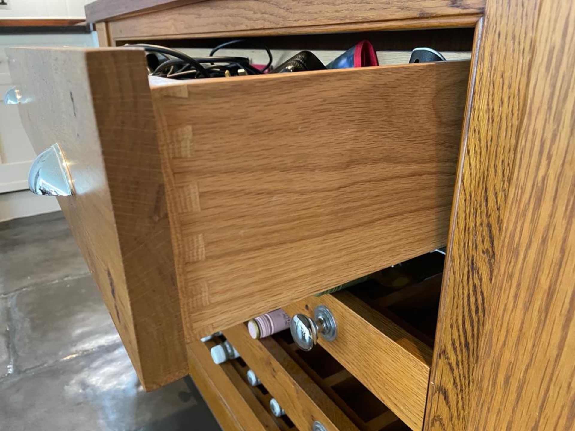 1 x Rustic Solid Wood French Country Kitchen Island With Drawers, Wine Racking + Chopping Block Top - Image 13 of 14