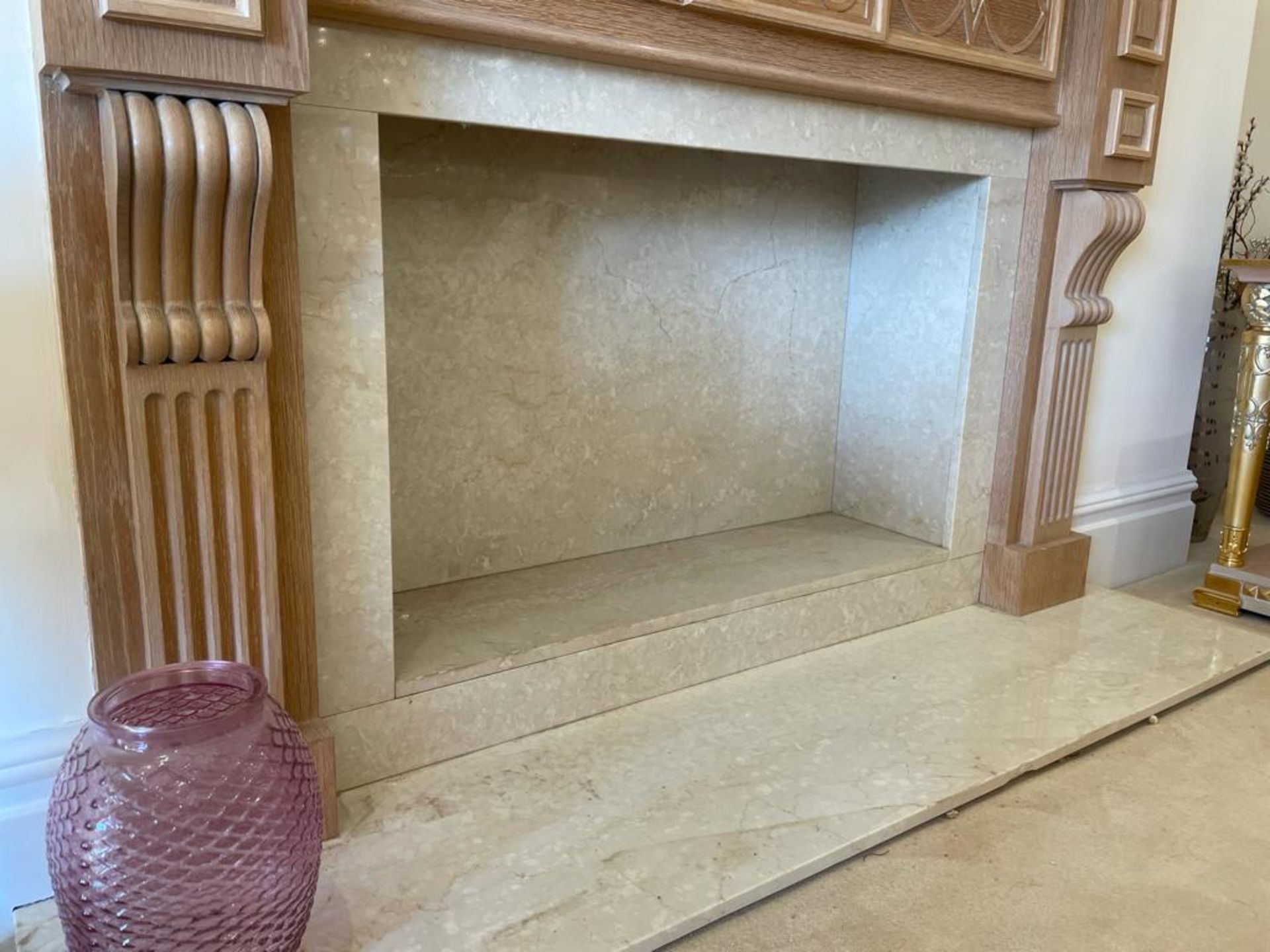 1 x Wooden Fire Surround With Marble Fire Place and Hearth - Size H118 x W174 x D14 cms With 180 x - Image 12 of 21