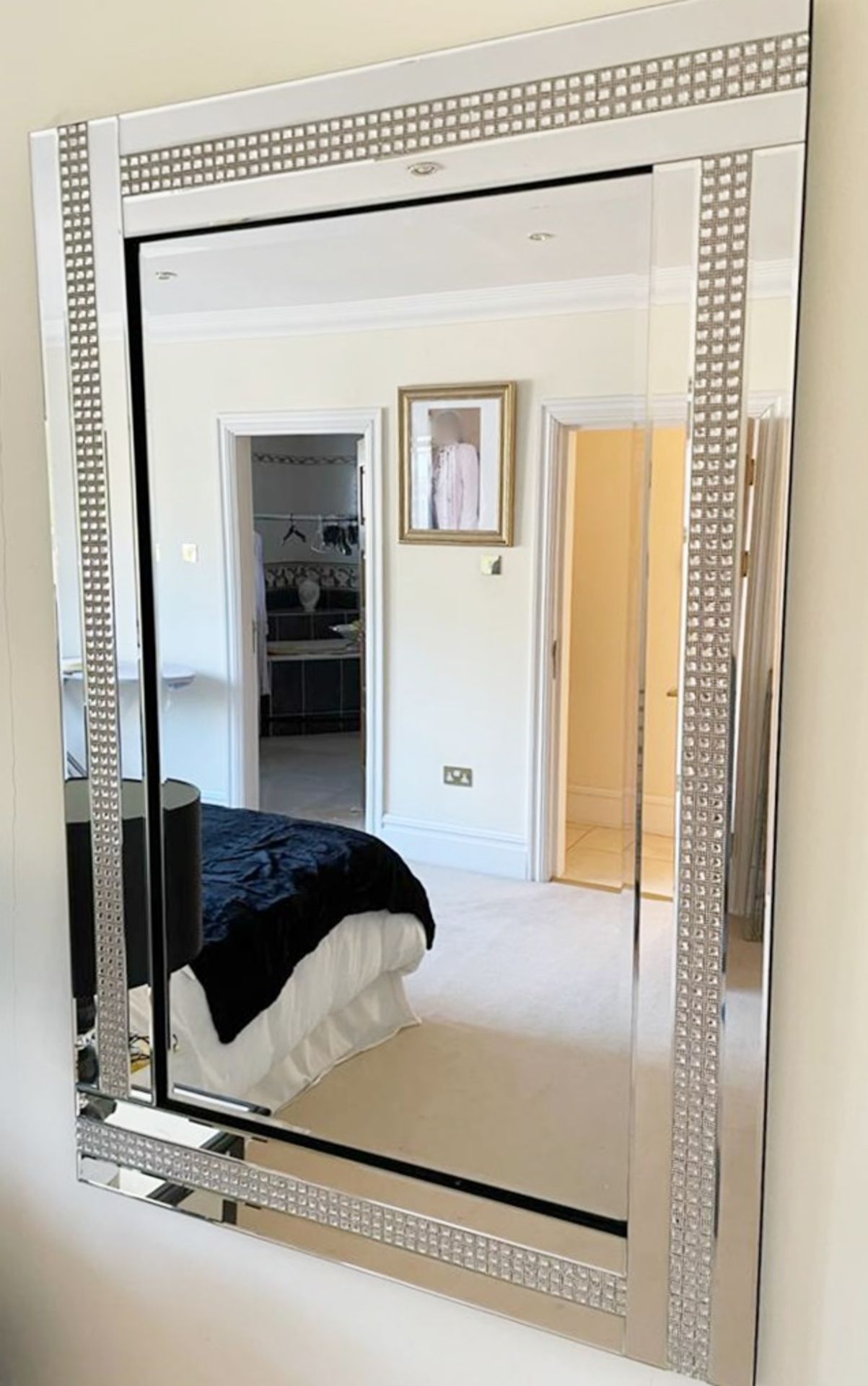 2 x Triple Glass Framed Wall Mirrors With Diamond Effect Border - Size: 80 x 120 cms - NO VAT ON THE - Image 2 of 4