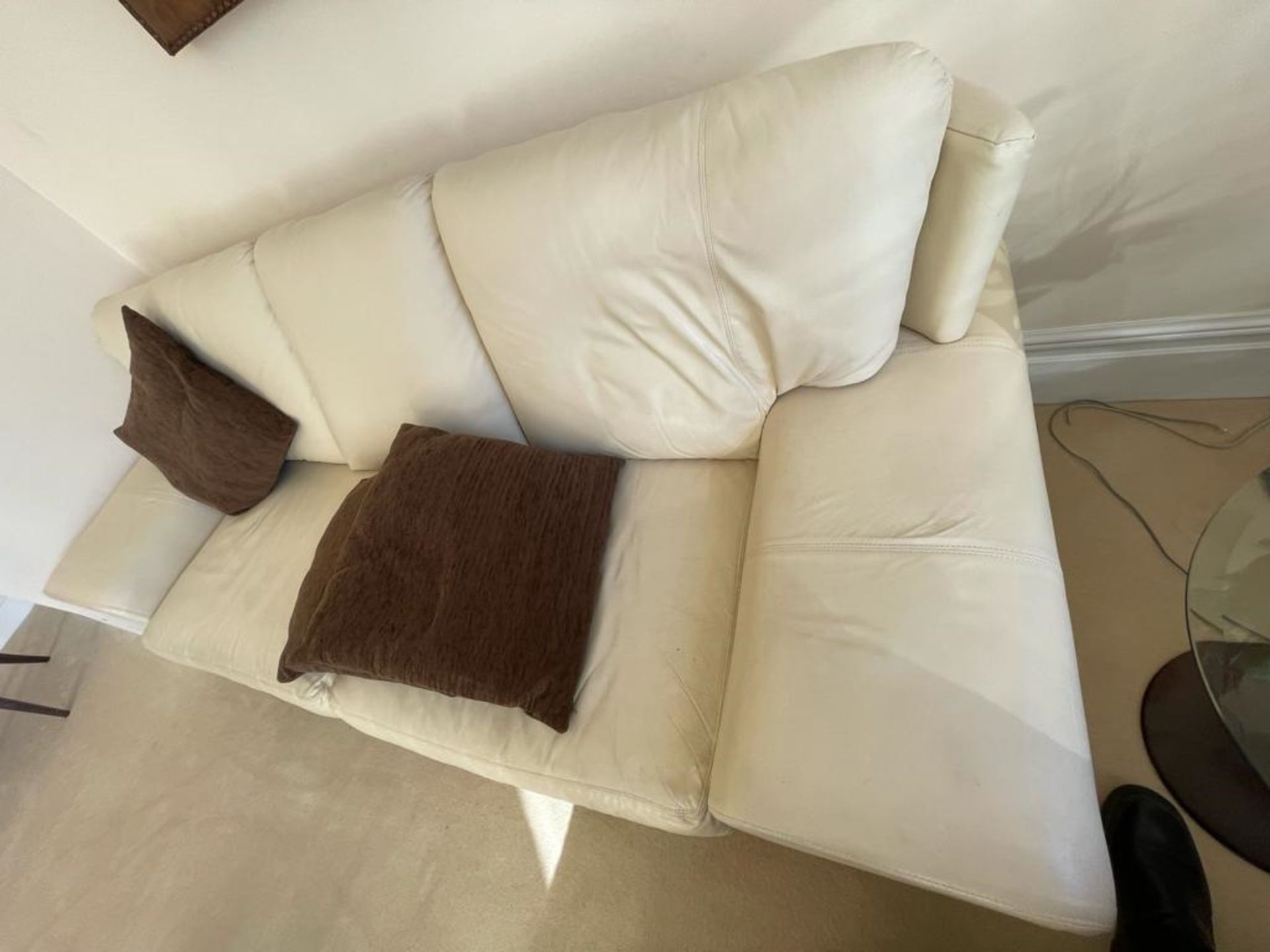 2 x Genuine Cream Leather Contemporary Sofas With Large Armpads and Curved Backs - NO VAT ON THE - Image 8 of 23
