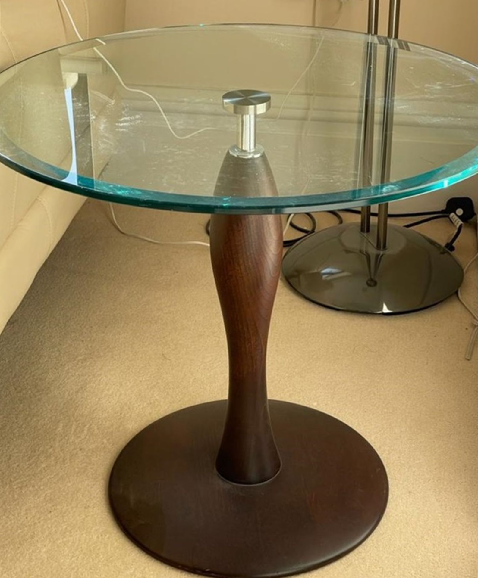 2 x Side Tables With Dark Wood Bases and 58cm Bevelled Glass Round Tops - NO VAT ON THE HAMMER - - Image 2 of 3