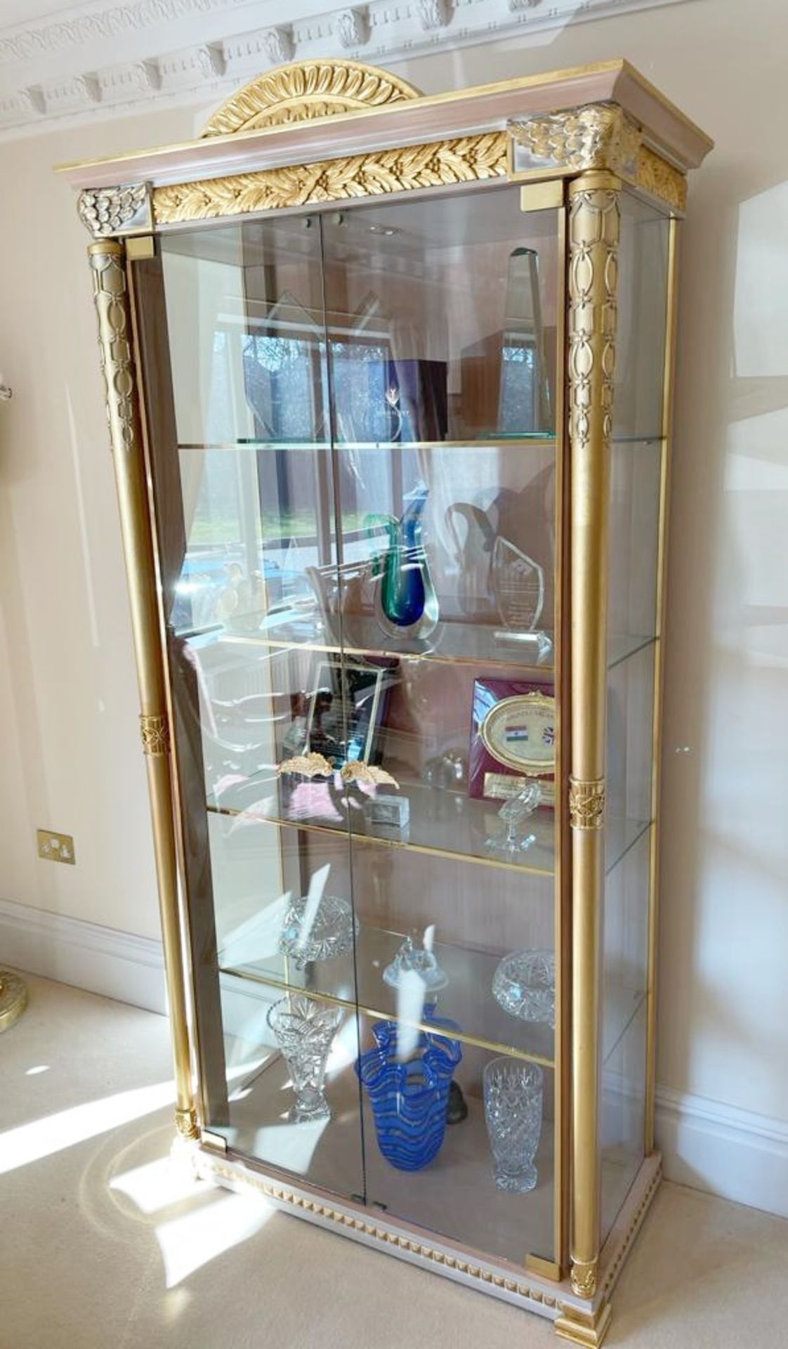 1 x Grand Showcase Upright Display Cabinet With Hand Carved Detail Finished in Gold - Features - Image 3 of 12