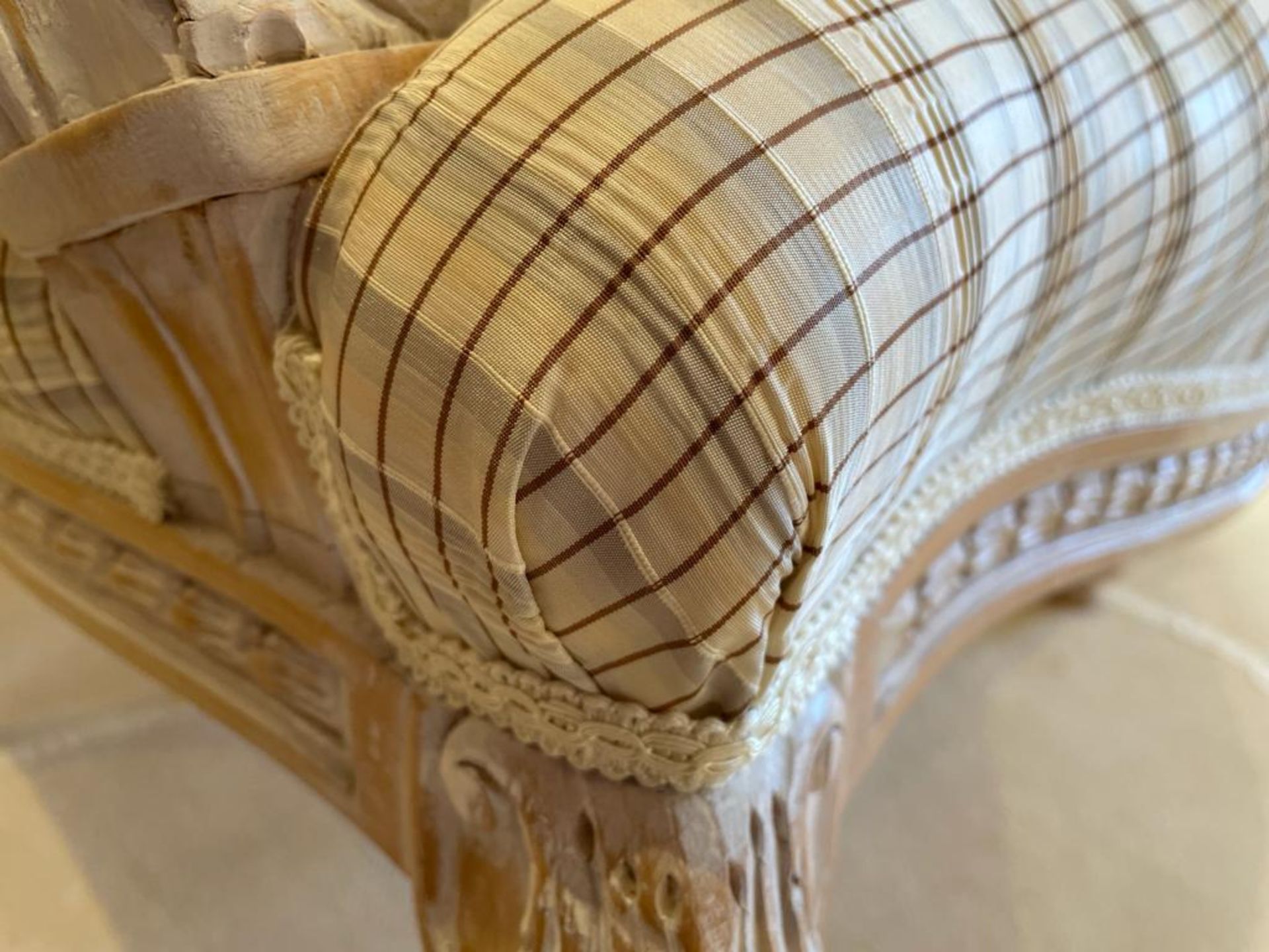 Pair of French Shabby Chic Bedroom Chairs - Stunning Carved Wood Chair Upholstered With Striped - Image 4 of 16