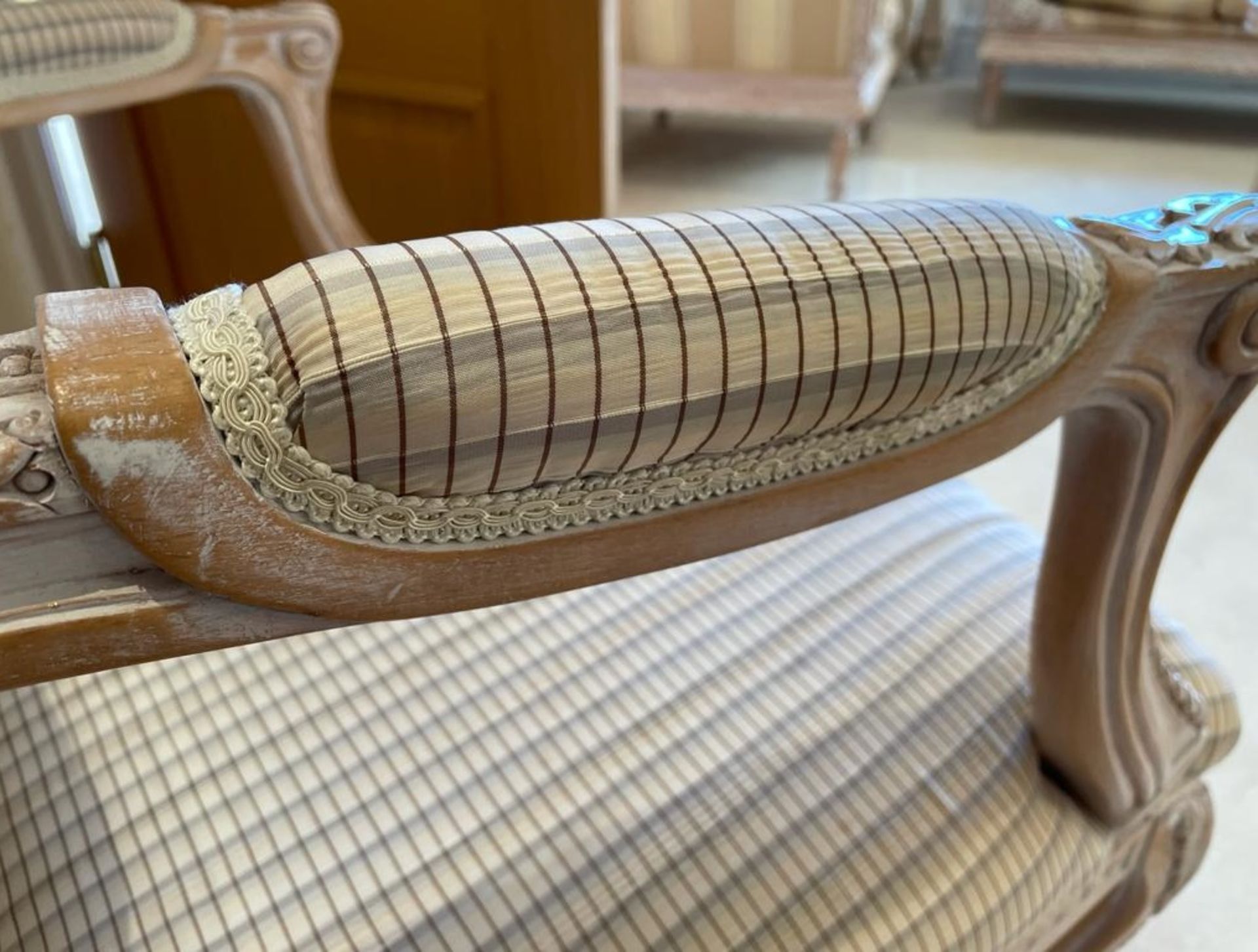 Pair of French Shabby Chic Bedroom Chairs - Stunning Carved Wood Chair Upholstered With Striped - Image 6 of 16