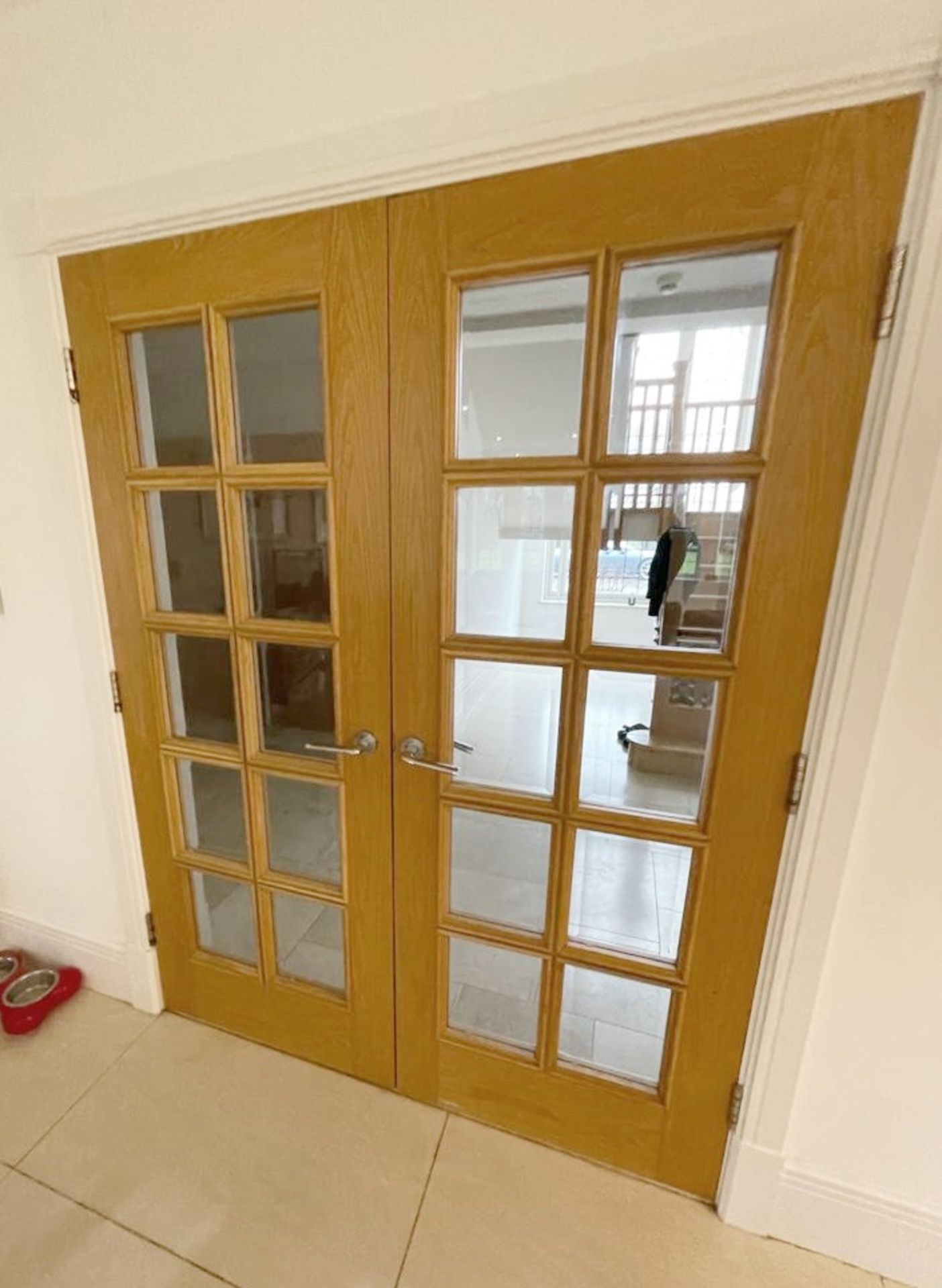 1 x Set Of Solid Oak Wood Glazed Internal Double Doors - Includes Hinges and Handles - NO VAT