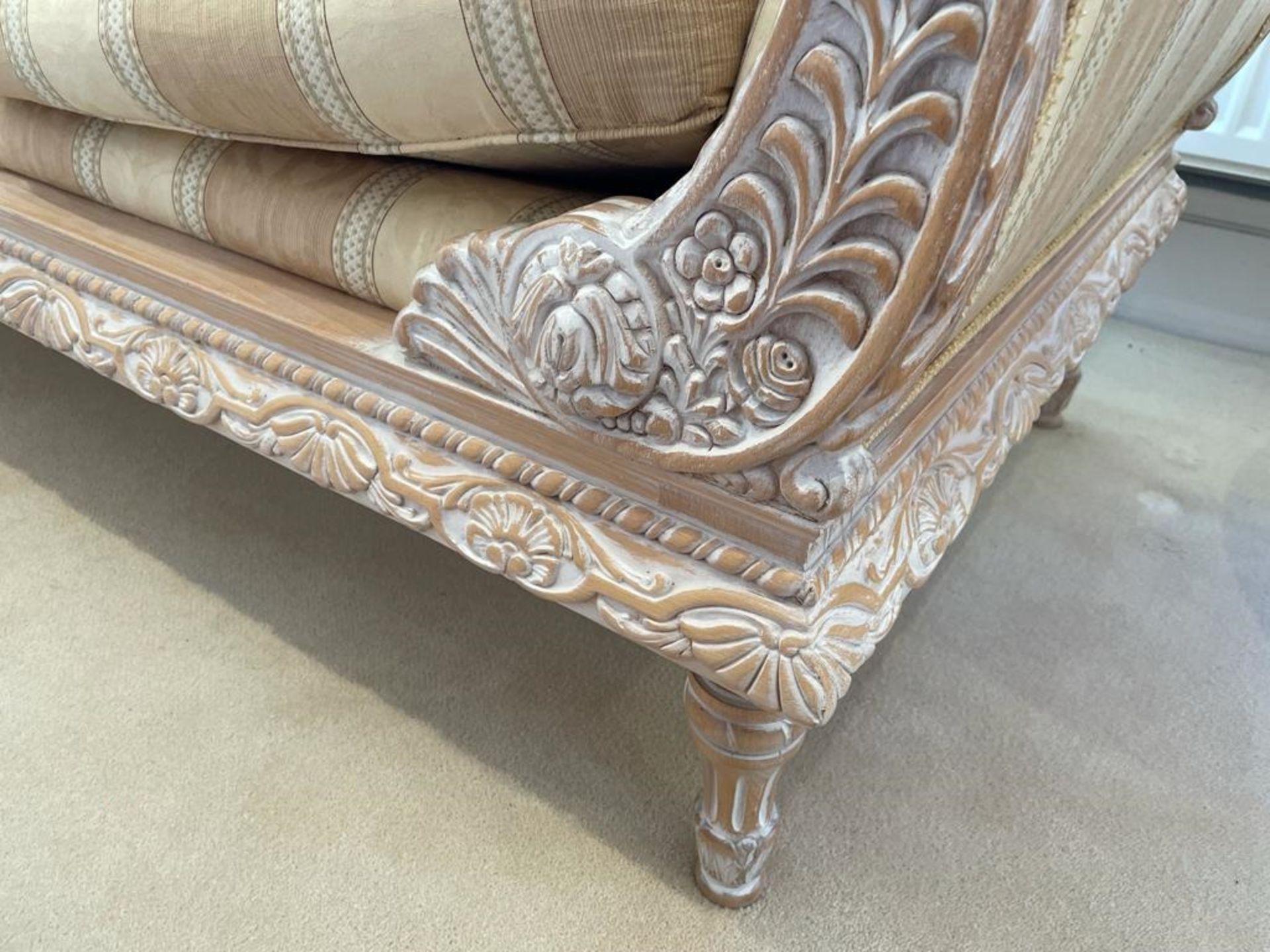 1 x French 19th Century Provincial Style Three Piece Sofa and Chair Set With Beautifully Carved Wood - Image 14 of 41