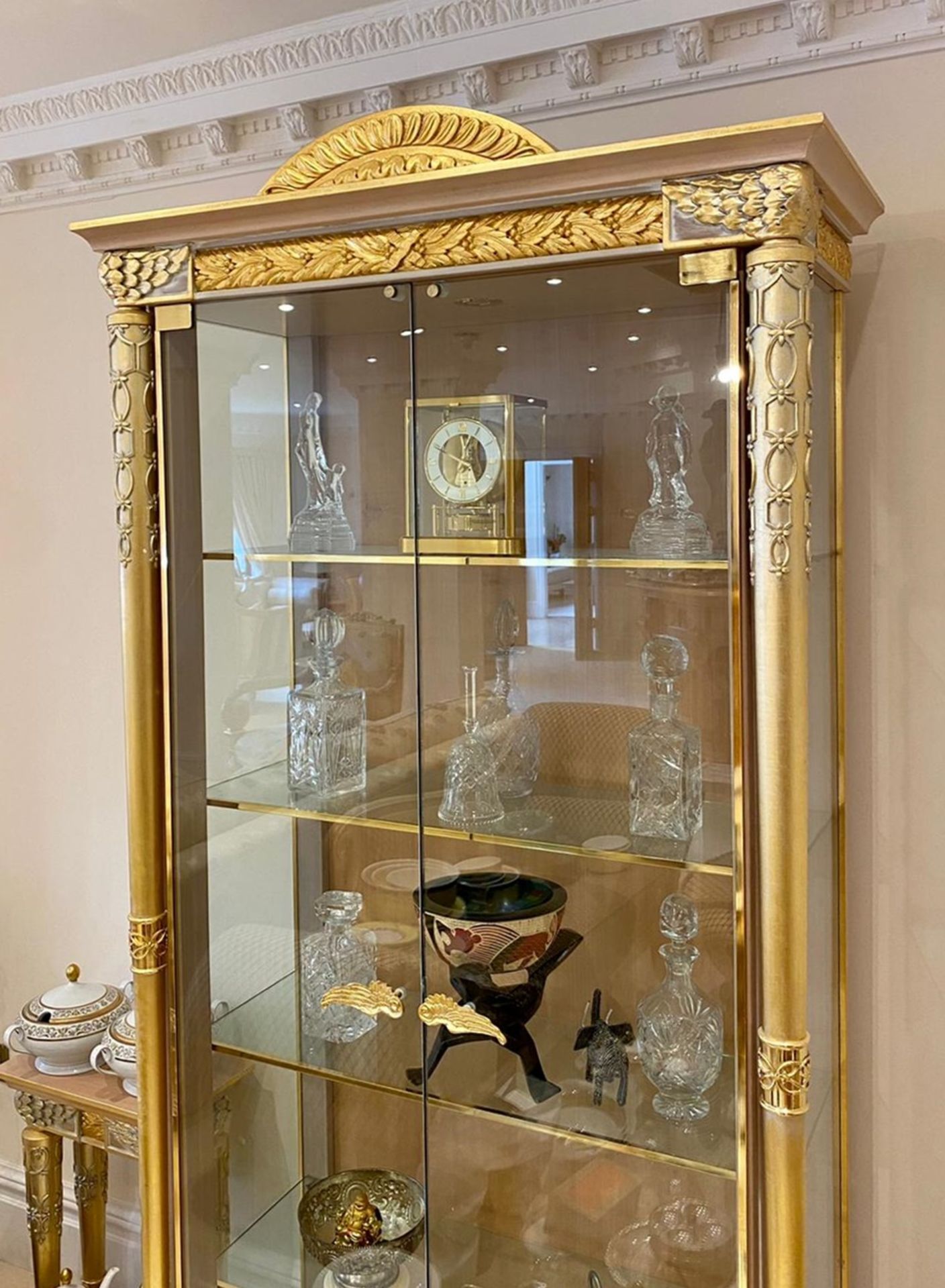 1 x Grand Showcase Upright Display Cabinet With Hand Carved Detail Finished in Gold - Features - Image 12 of 12