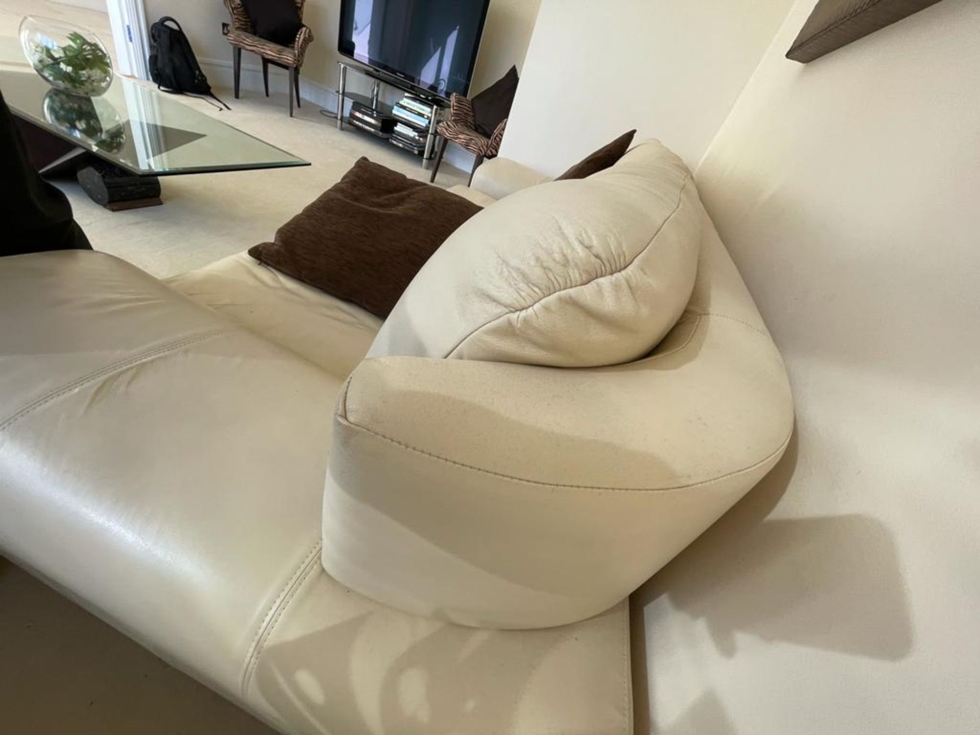 2 x Genuine Cream Leather Contemporary Sofas With Large Armpads and Curved Backs - NO VAT ON THE - Image 9 of 23