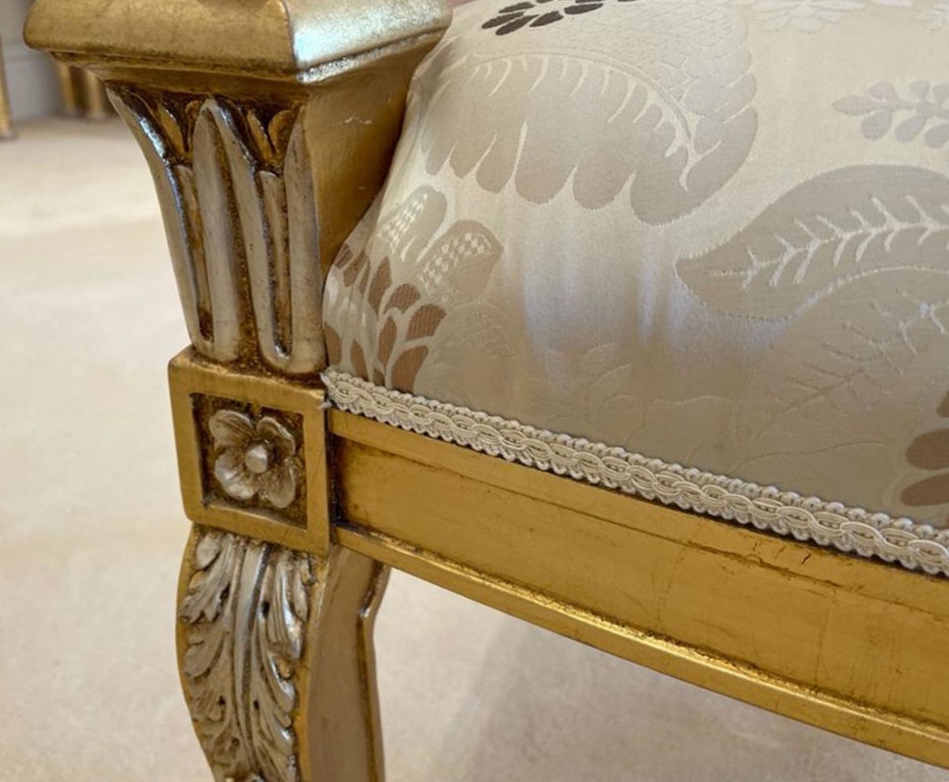 Pair of Scroll Arm Side Chair With Beautiful Carving and Bespoke Upholstery - Size: H105/46 x W75  x - Image 7 of 25