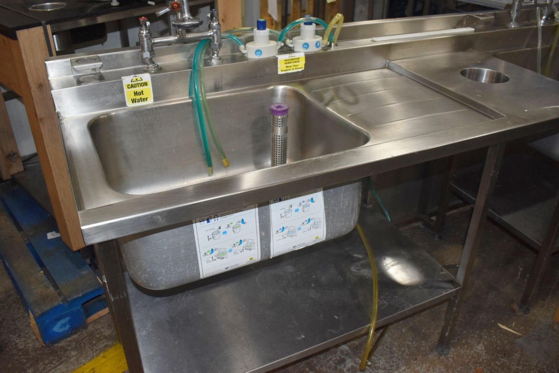 1 x Commercial Kitchen Wash Station With Two Large Sink Bowls, Mixer Taps, Spray Wash Guns, Drainer, - Image 13 of 22