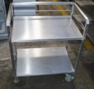 1 x Stainless Steel Commercial Kitchen 2-Tier Mobile Trolley On Castors - Dimensions: H88 x W71 x