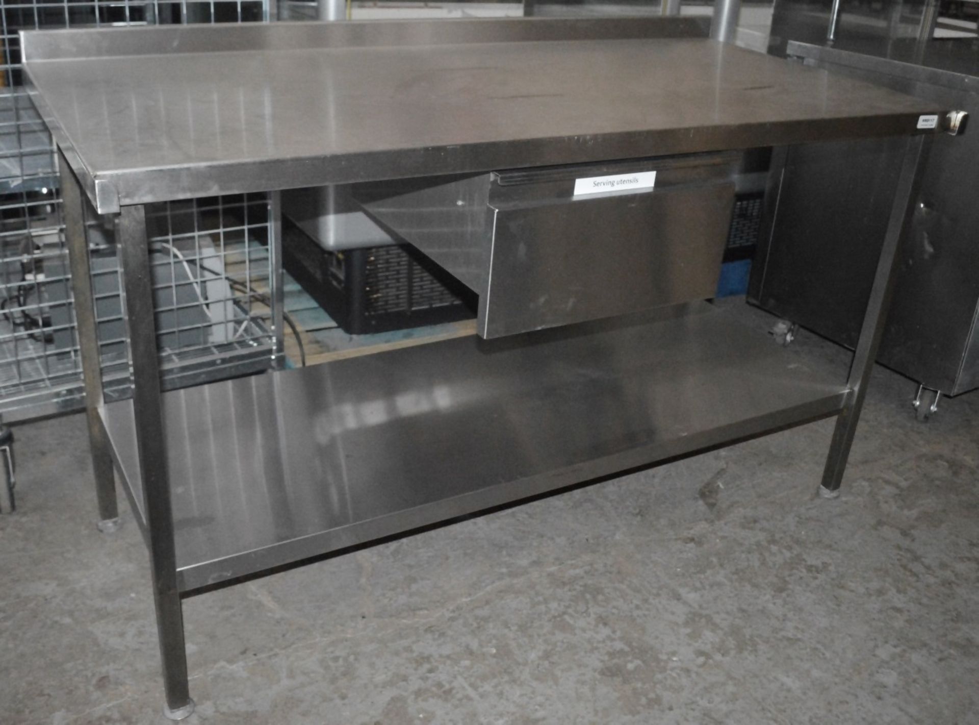 1 x Stainless Steel Commercial Kitchen Prep Bench With Drawer, Undershelf, And Upstand - Dimensions: