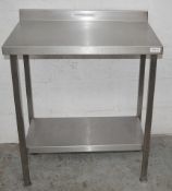 1 x Stainless Steel Small Commercial Kitchen Prep Bench With Upstand - Dimensions: H92.5 x W67 x