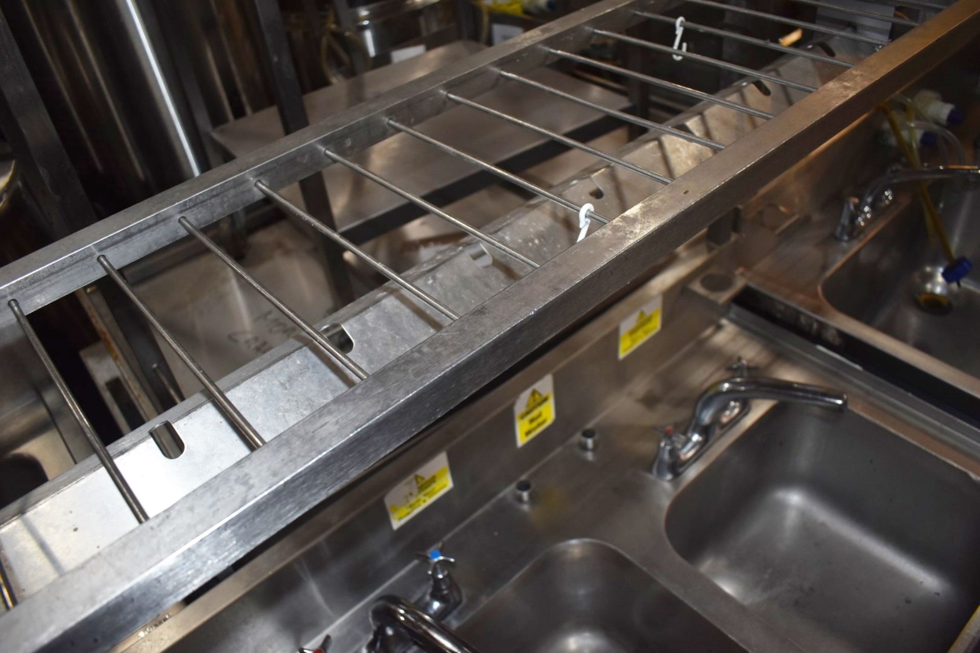 1 x Commercial Kitchen Wash Station With Two Large Sink Bowls, Mixer Taps, Overhead Drying Rack - Image 5 of 9