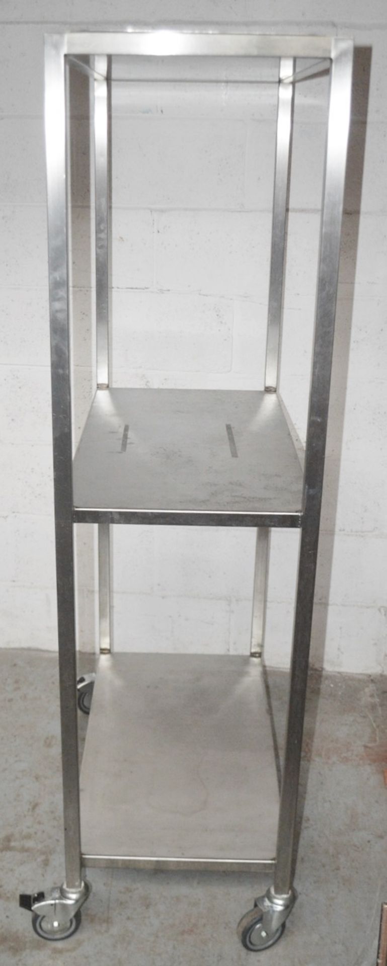 1 x Stainless Steel Commercial Kitchen 3-Tier Shelving Unit On Castors - Dimensions: H170 x W90 x - Image 3 of 3