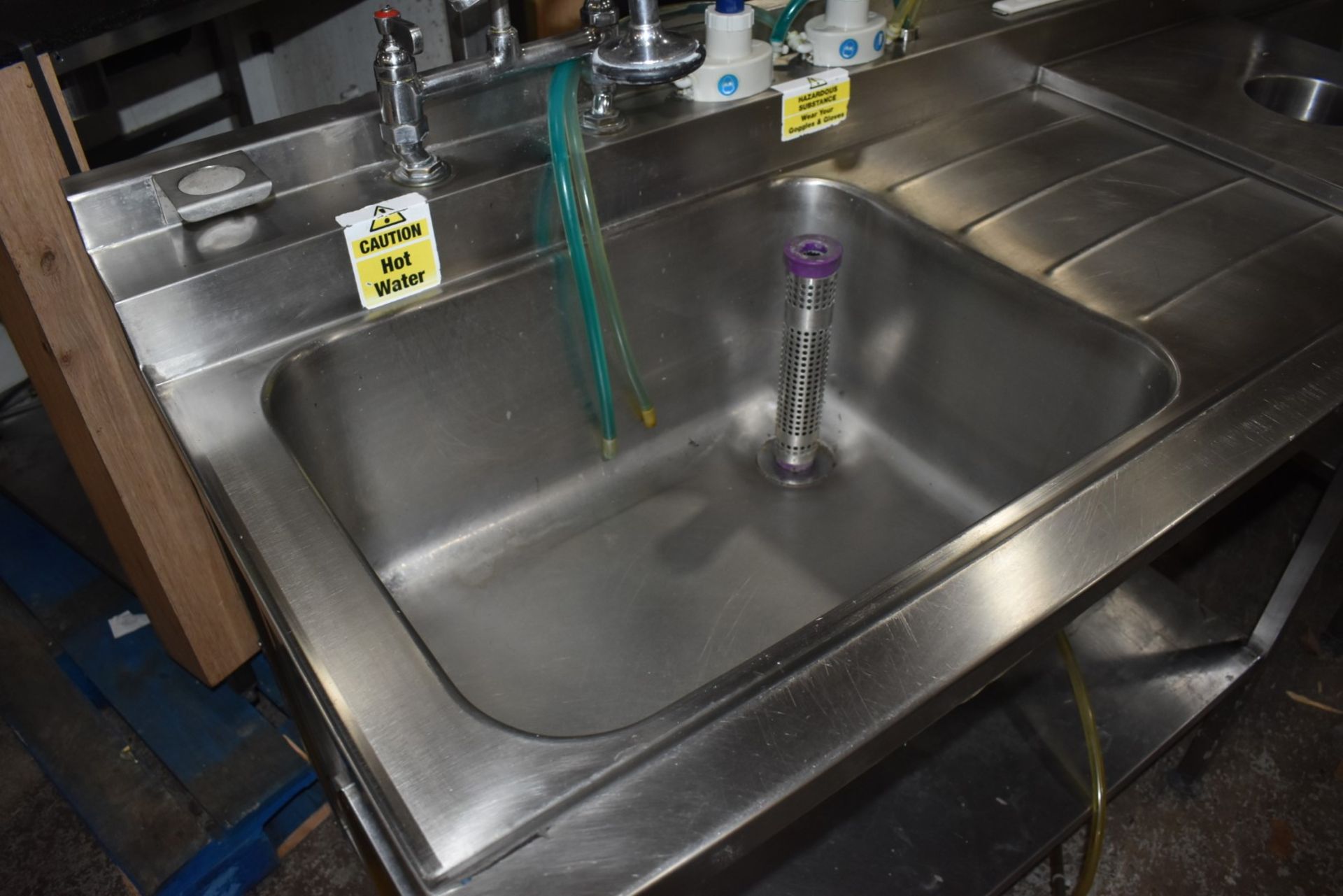 1 x Commercial Kitchen Wash Station With Two Large Sink Bowls, Mixer Taps, Spray Wash Guns, Drainer, - Image 2 of 22