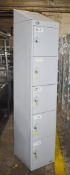 1 x Link Biocote 5 Door Staff Locker in Grey With Keys and Anti Clutter Slope Top - Very Good Pre-