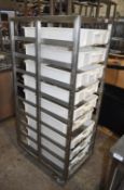 1 x Stainless Steel Upright Mobile Fish Tray Stand With Nine Perforated Stainless Steel Trays - Size