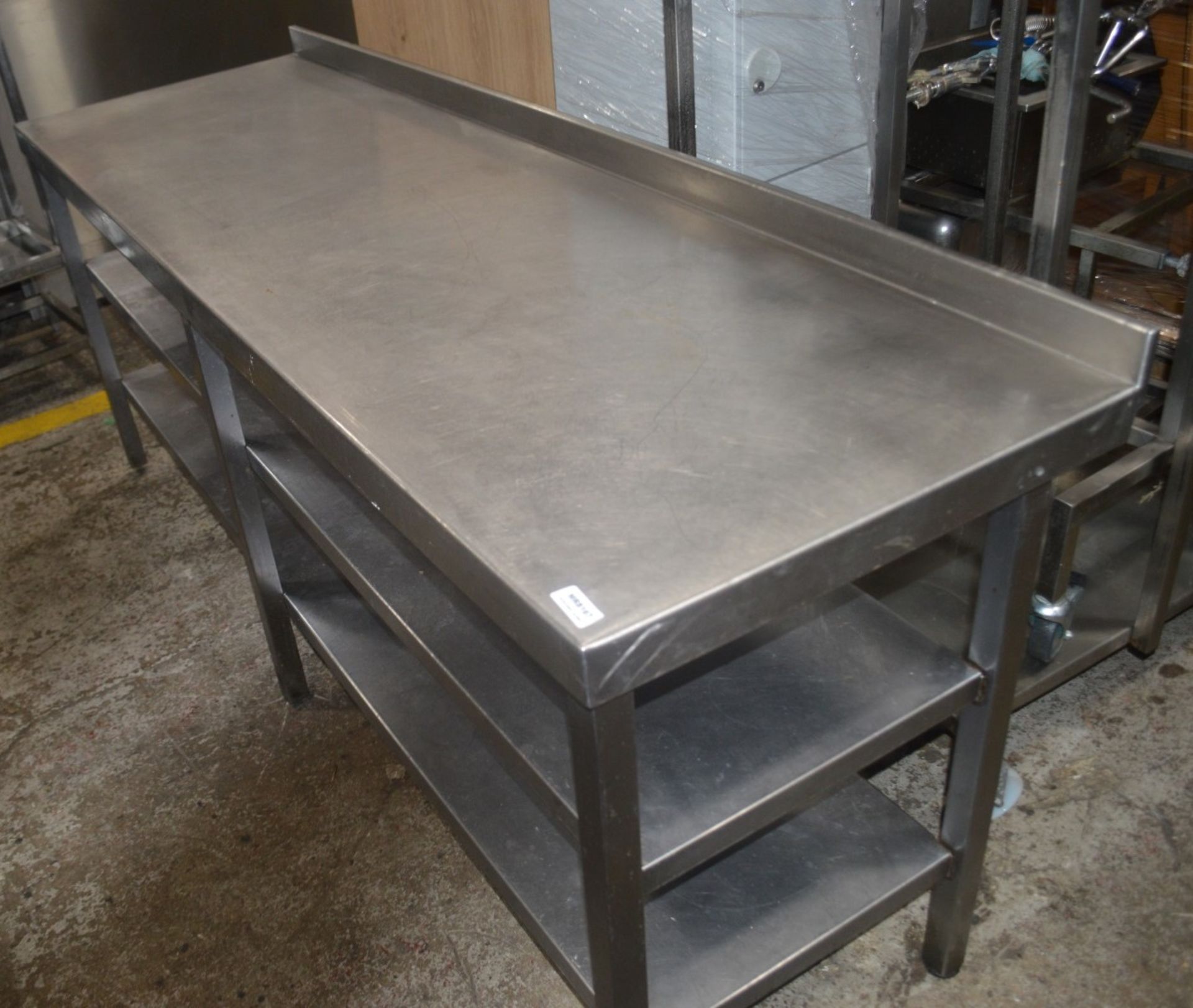 1 x Stainless Steel Commercial Kitchen Large Prep Bench With Undershelves And Upstand -