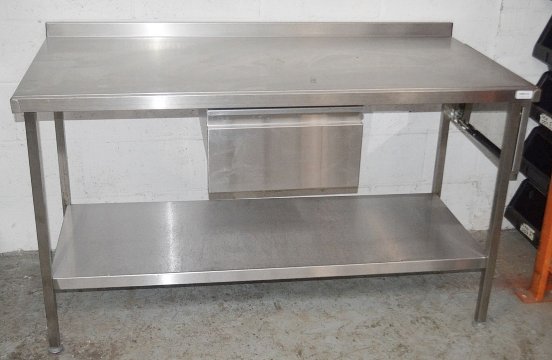 1 x Stainless Steel Commercial Kitchen Prep Counter With Drawer And Upstand - Dimensions: H86 x W150