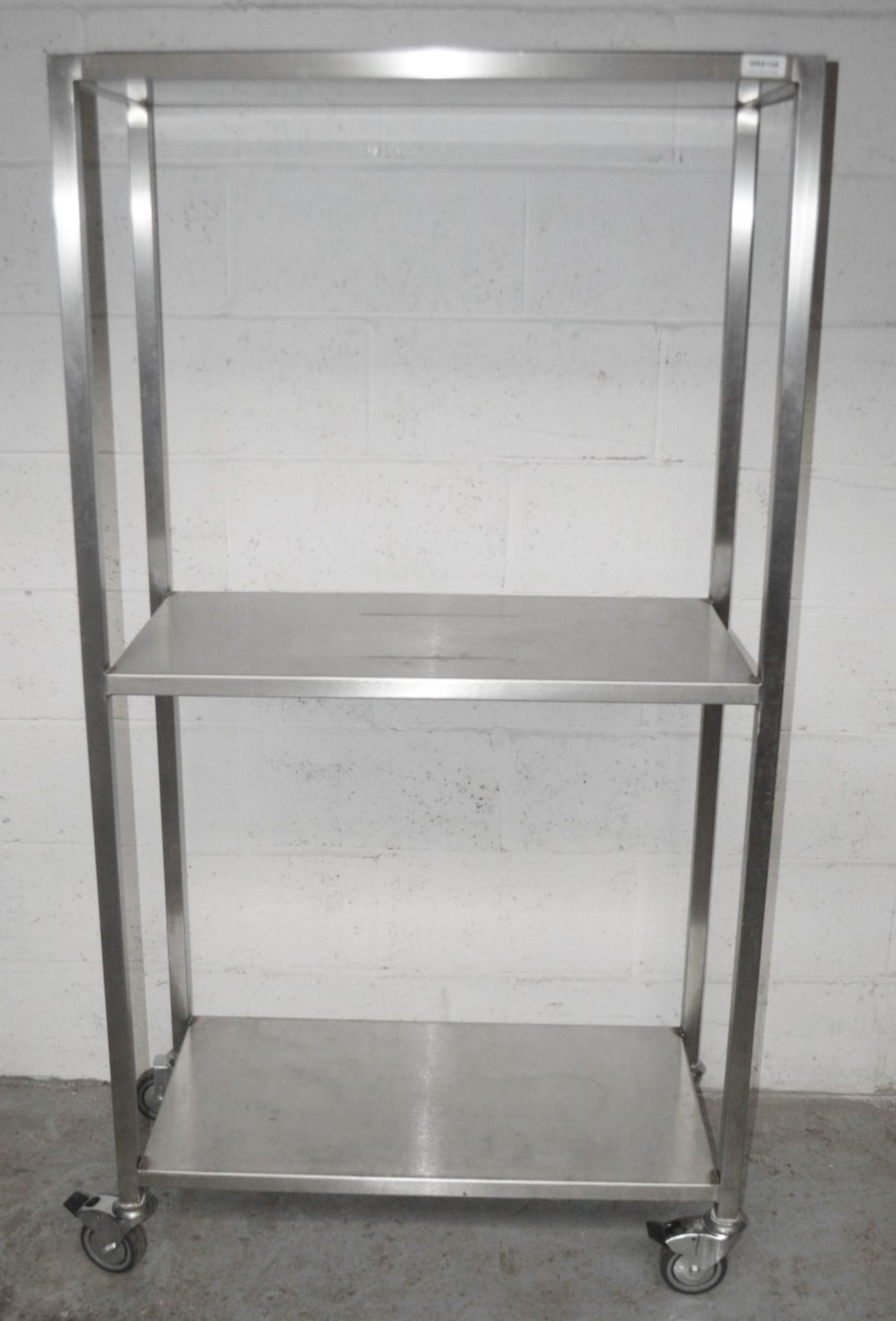 1 x Stainless Steel Commercial Kitchen 3-Tier Shelving Unit On Castors - Dimensions: H170 x W90 x - Image 2 of 3