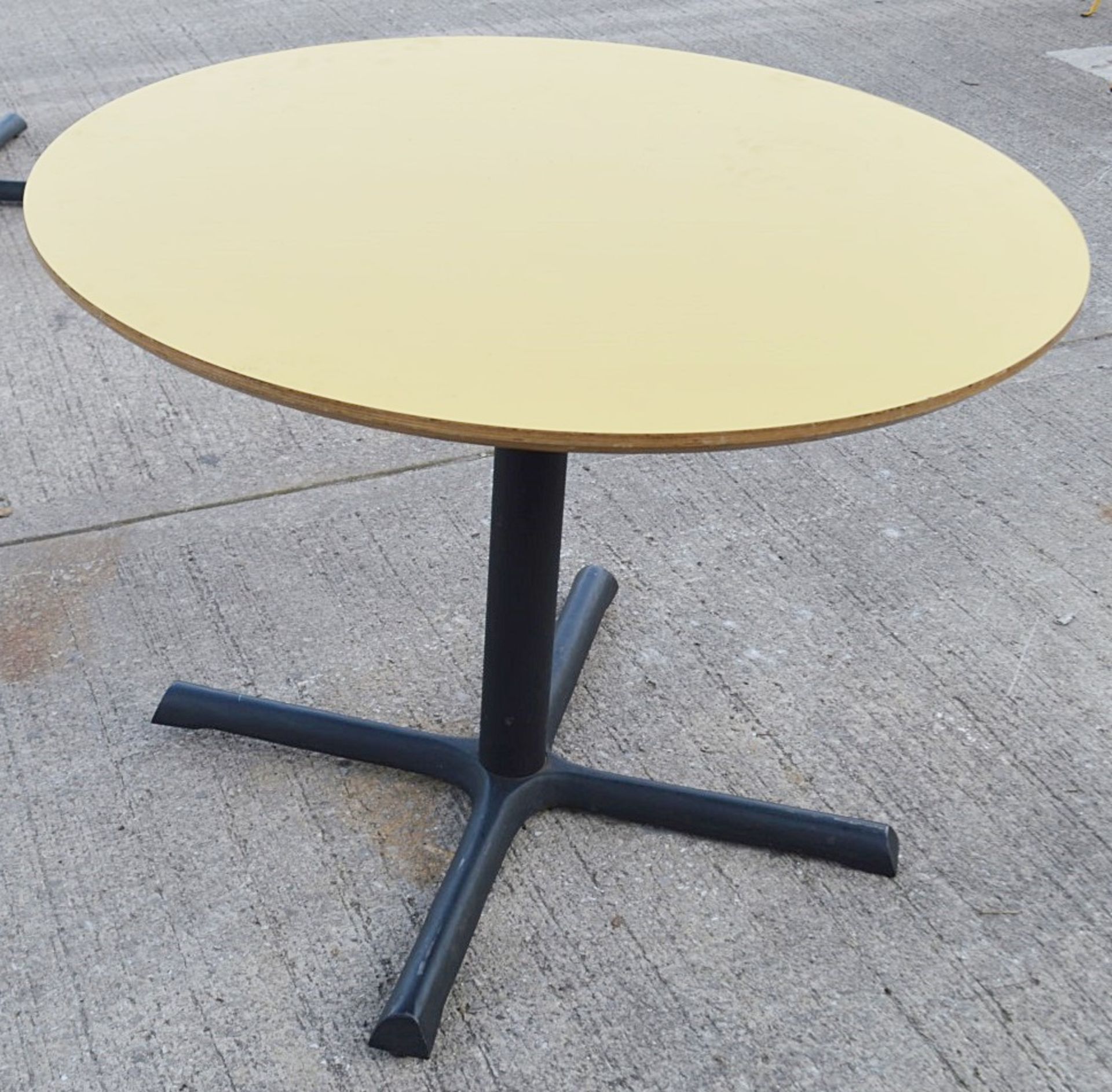 3 x Round Bistro Tables In Yellow And Teal - Dimensions: Diameter 100 x H74cm - Ref: WCH107